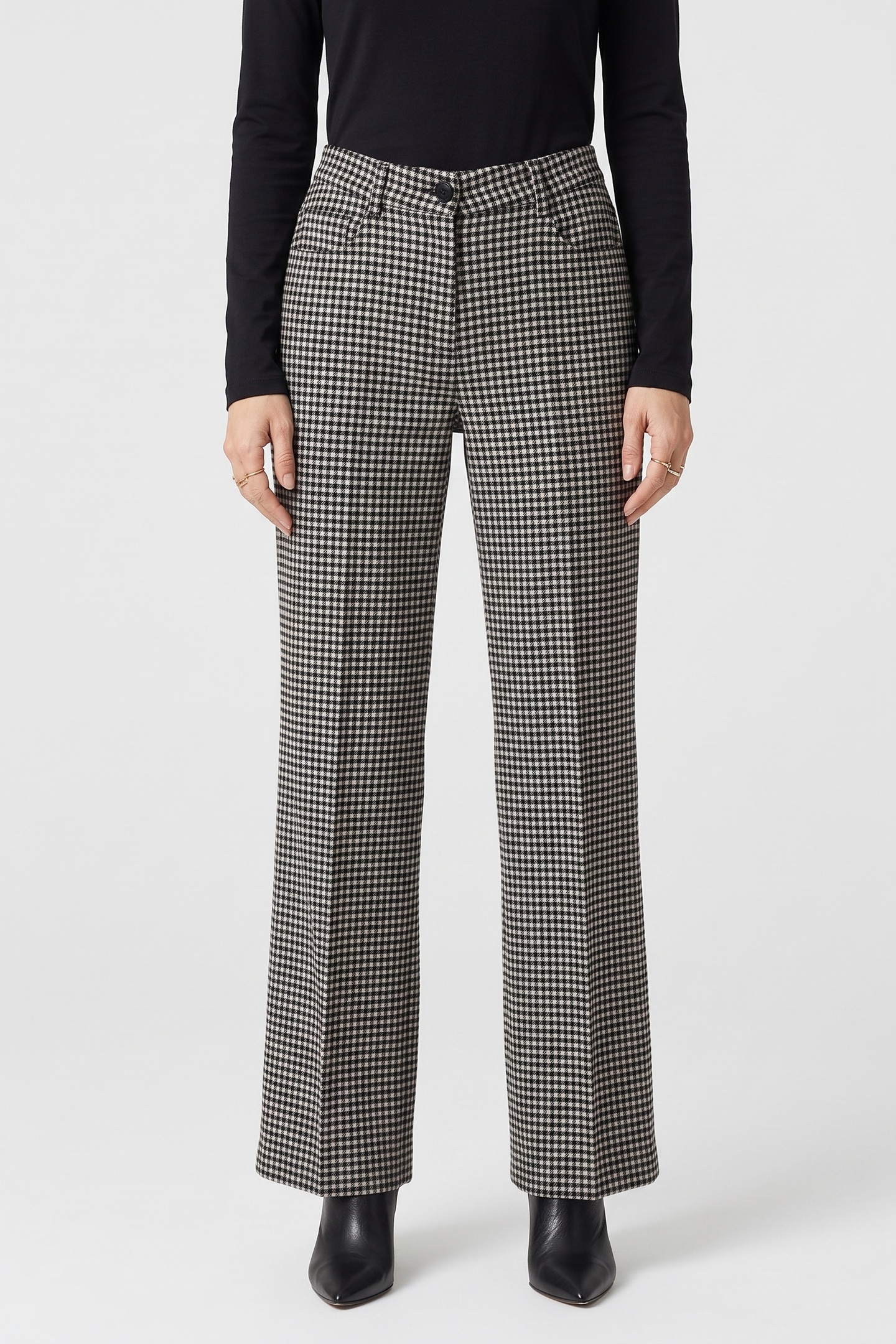 The Kooples Straight Long Flare Trousers Black White Maat: 42 | Pantalons Outlet | Dames | Zwart