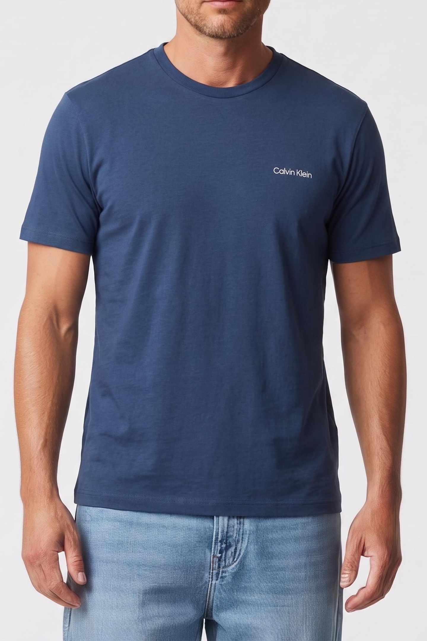 Calvin Klein Ss Micro Logo Crewneck Dark Denim Maat: XL | Basic T-Shirts Outlet | Heren | Blauw