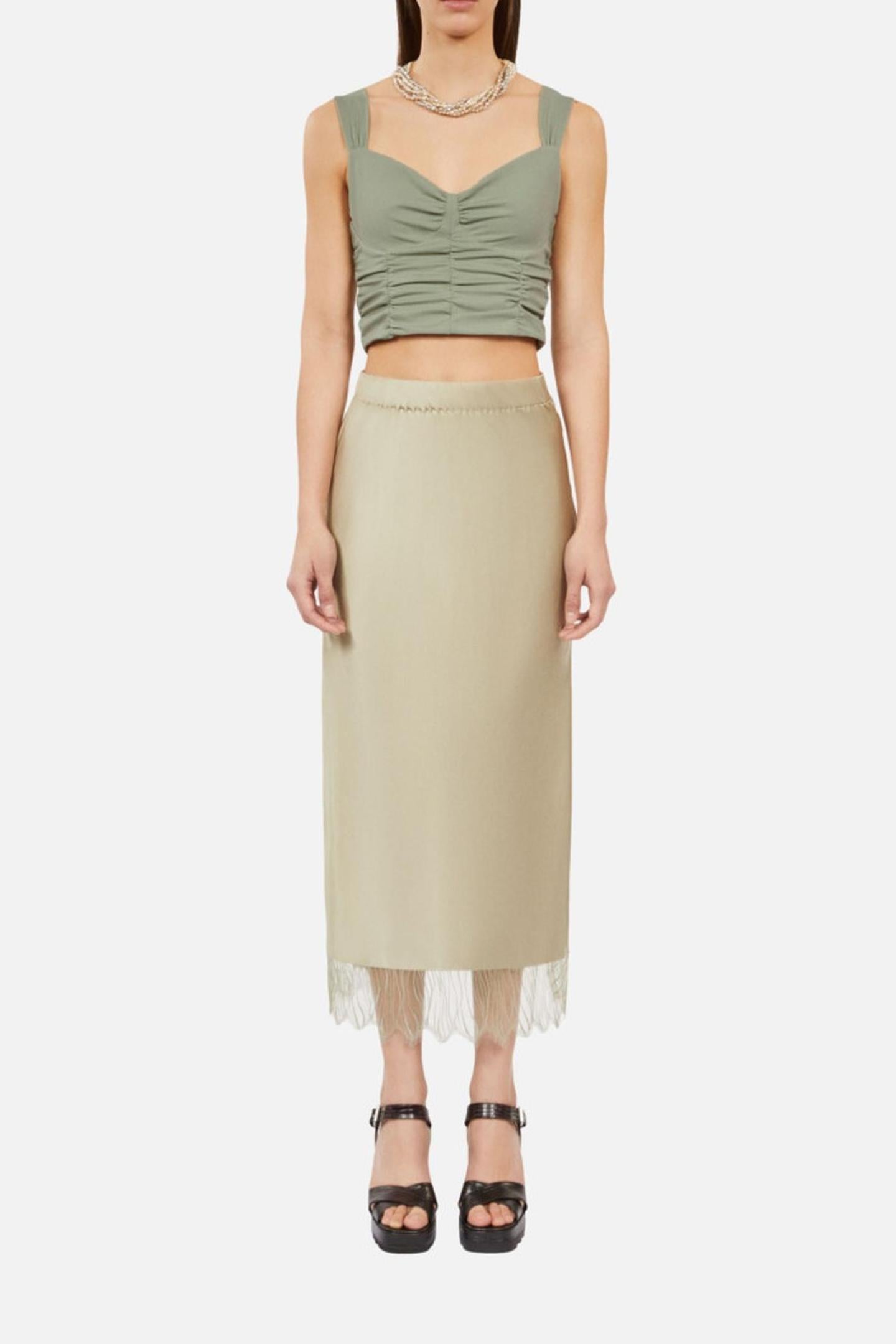 The Kooples Top With Balcony And Zippered Strap Kaki Grey Maat: 34 | Midi Rokken Outlet | Dames | Bruin