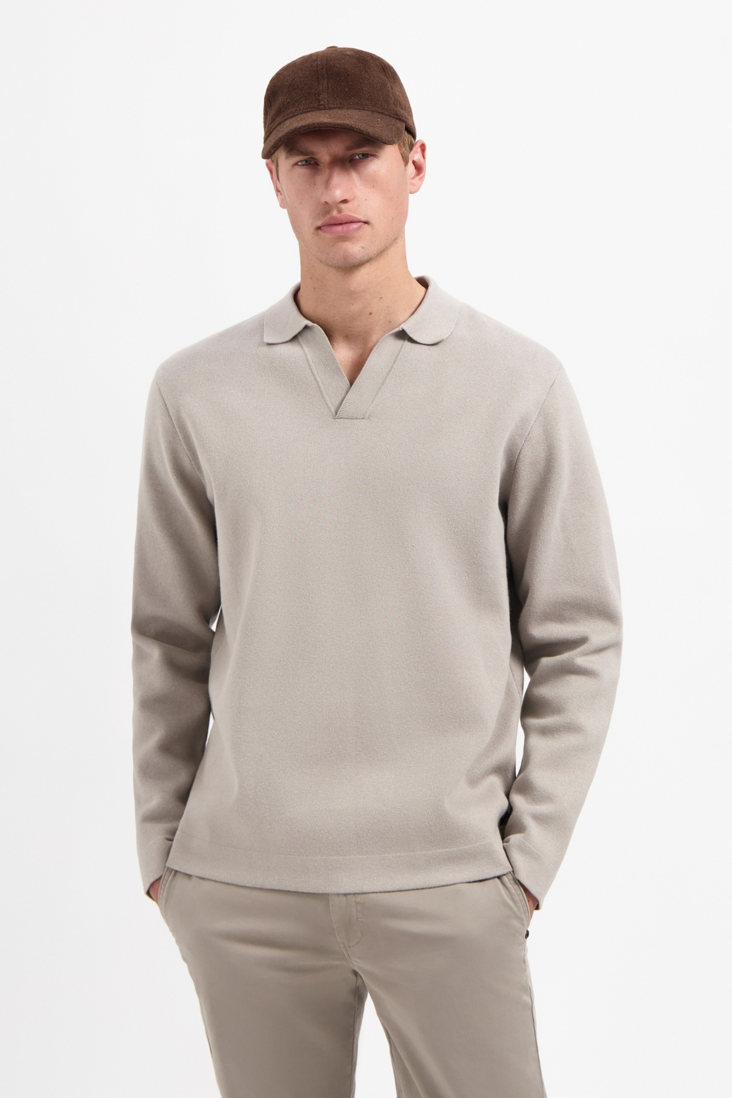 No Excess Pullover Open Polo Collar Relief Clay Maat: L | Sweaters Outlet | Heren | Beige