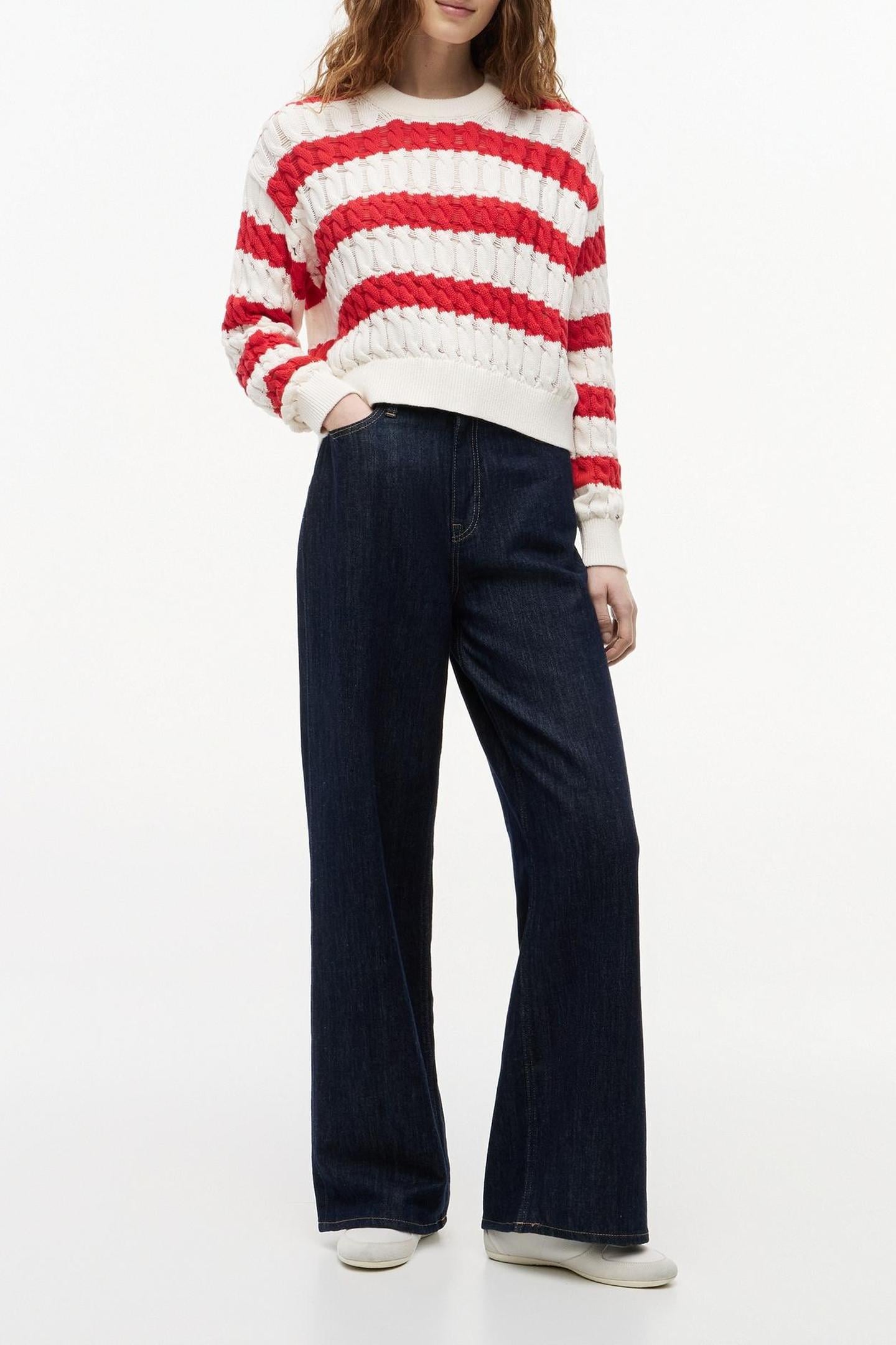 Tommy Hilfiger Loose Cable Sweater Amaryllis Red/stripe Maat: S | Sweaters Outlet | Dames