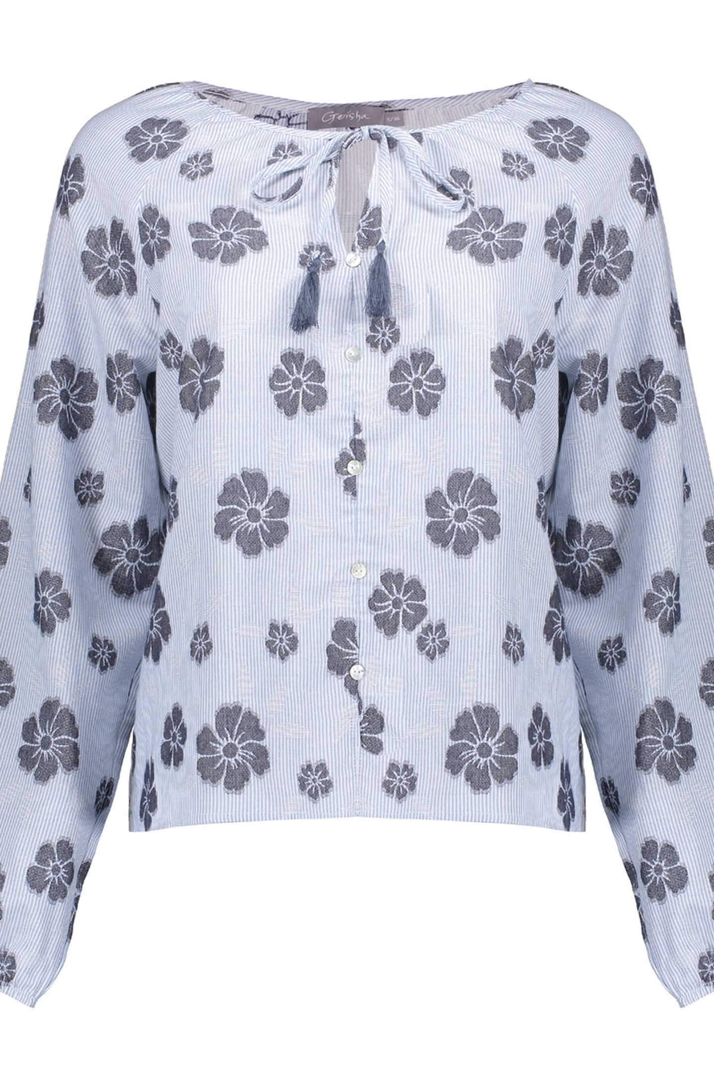 Geisha Top Light Blue/navy Maat: XL | Longsleeves Outlet | Dames | Blauw