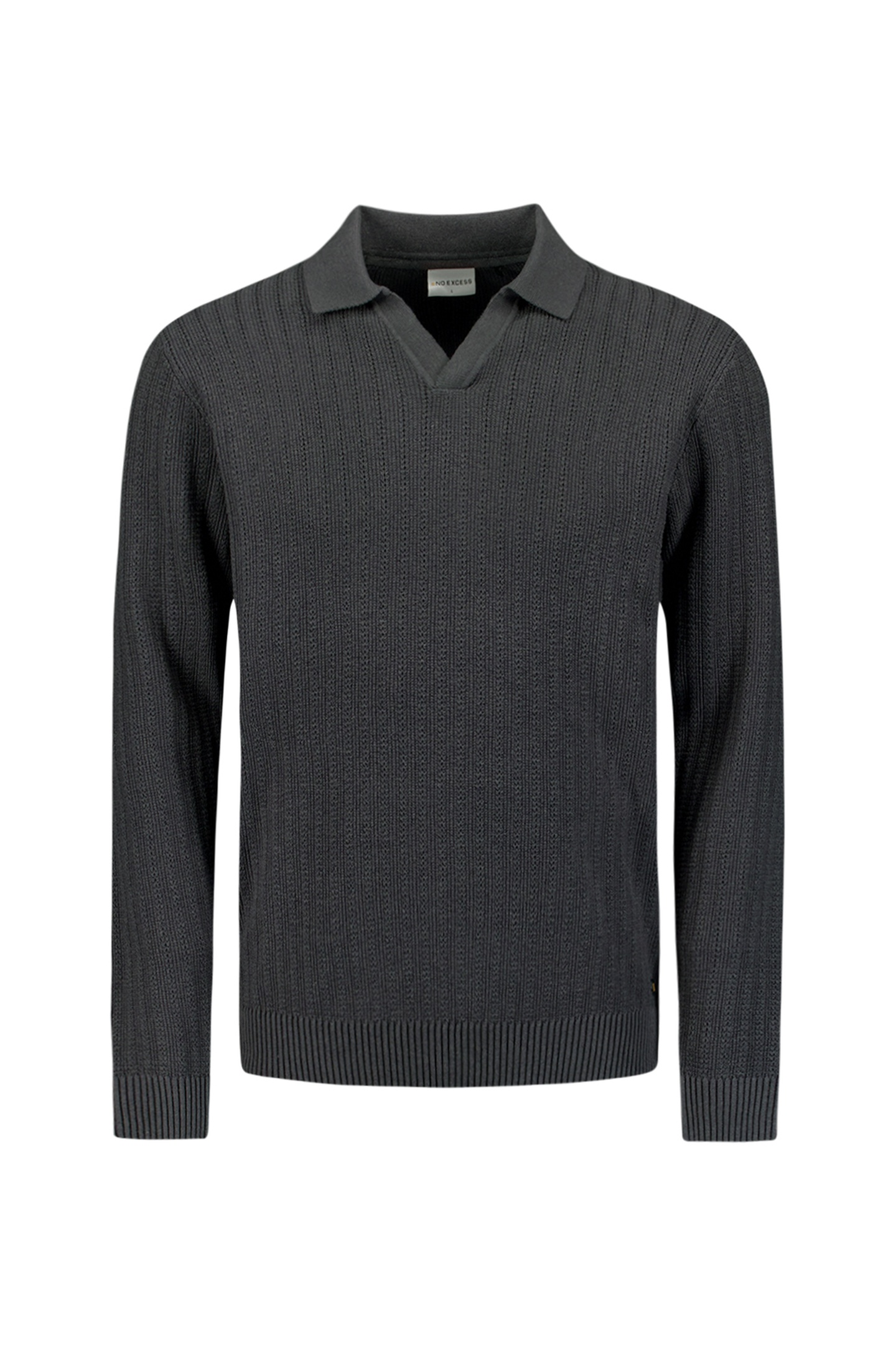 No Excess Pullover Open Polo Collar Relief Knit Dark Grey Maat: 3XL | Sweaters Outlet | Heren | Grijs
