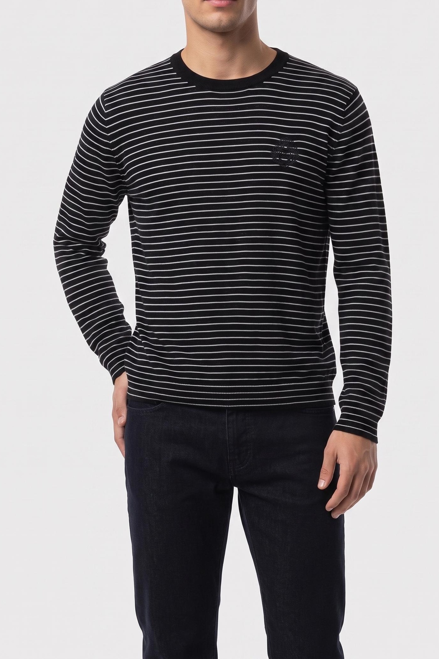 The Kooples Pull Col Rond A Rayures Detail Broderie Black / White Maat: M | Sweaters Outlet | Heren | Zwart