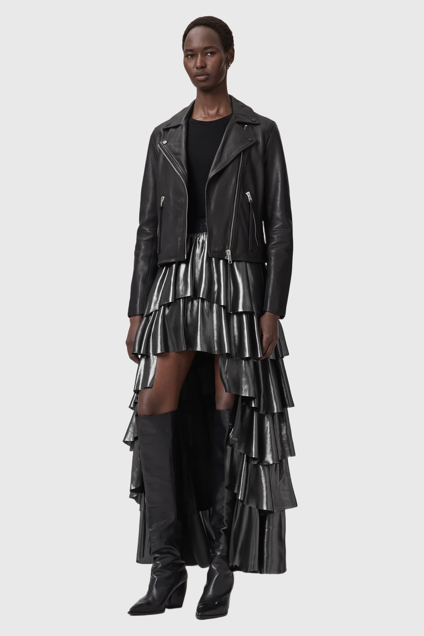 AllSaints Cavarly Maxi Skirt Metallic Silver Maat: 4 | Maxi Rokken Outlet | Dames | Zilver
