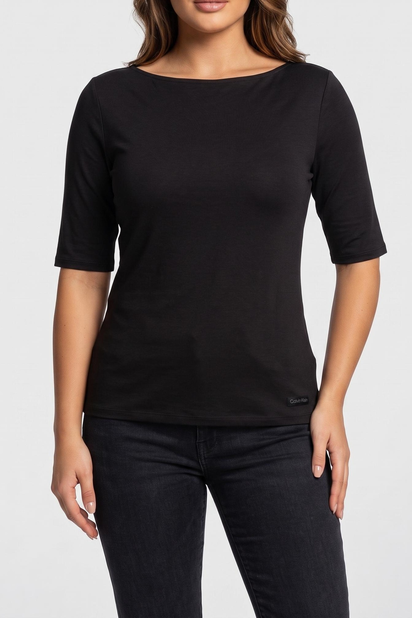 Calvin Klein Half Sleeve Supima Boat Top Black Maat: M | Longsleeves Outlet | Dames | Zwart