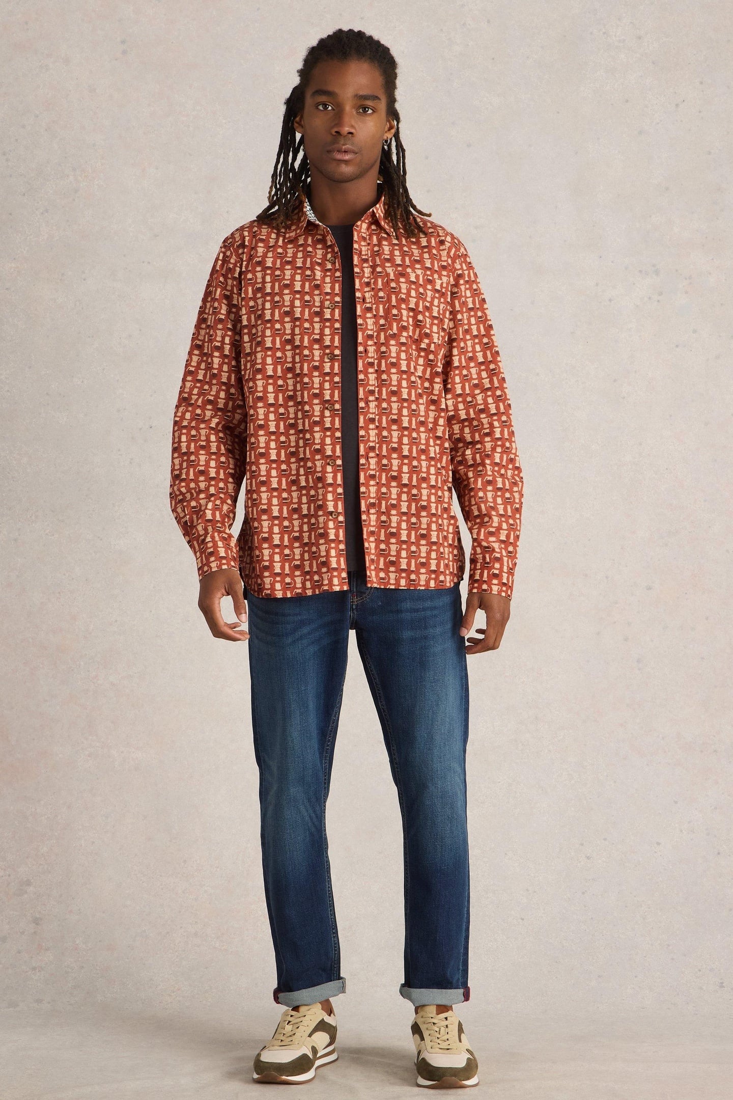White Stuff Espresso Printed Shirt Orange Print Maat: XL | Casual Overhemden Outlet | Heren | Oranje
