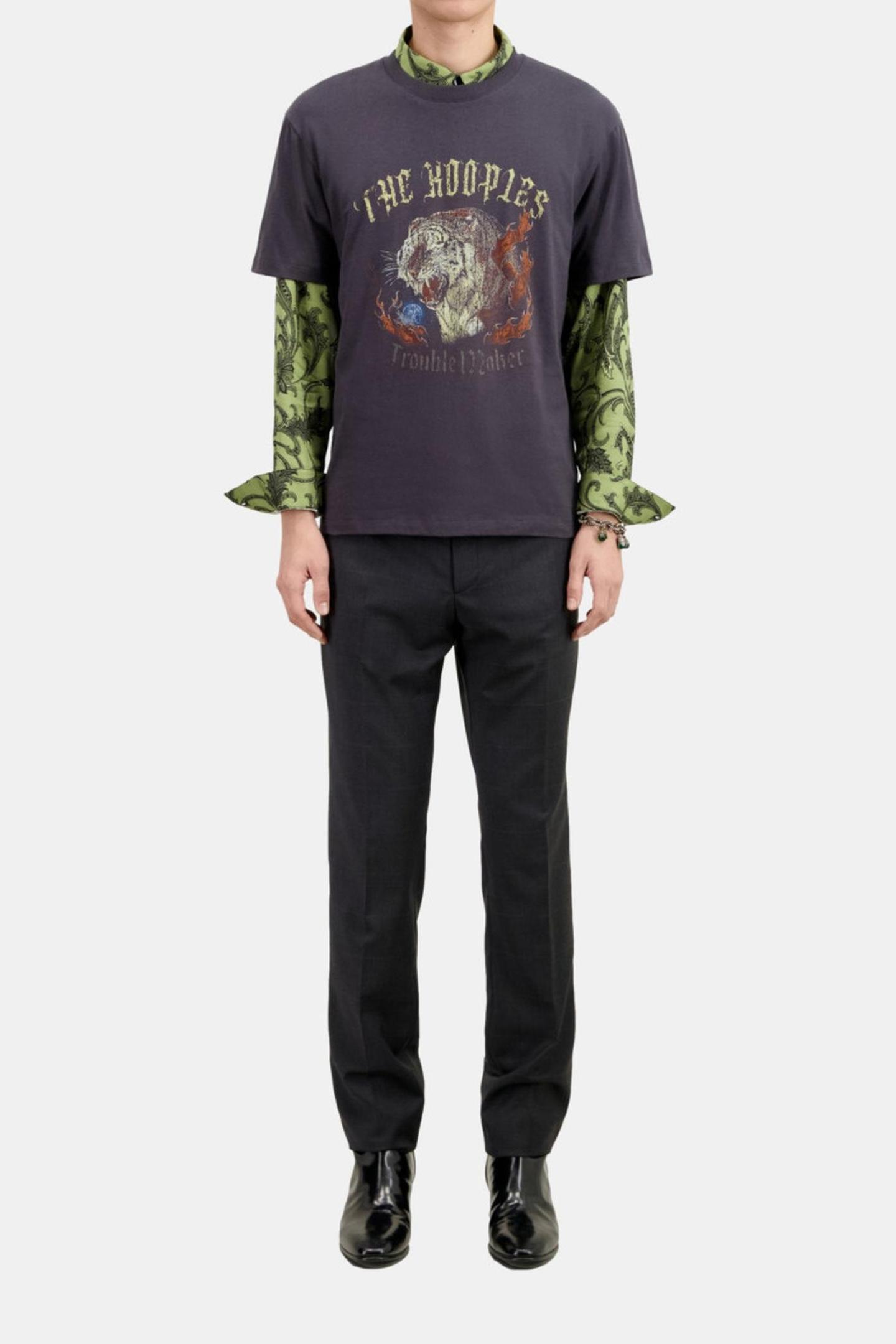 The Kooples Short-sleeved T-shirt With Tiger Print On The Front Carbone Maat: S | T-shirts met Print Outlet | Heren | Grijs