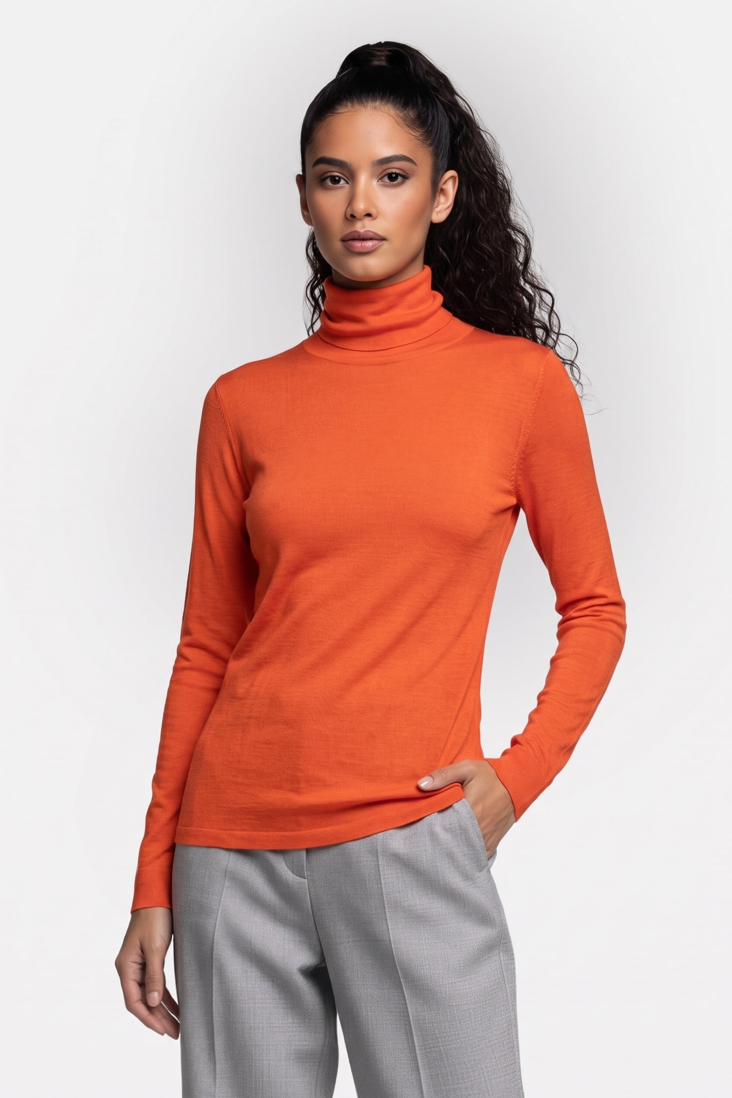 ARKET Malena Wool Rib Turtleneck Orange Maat: S | Longsleeves Outlet | Dames | Oranje