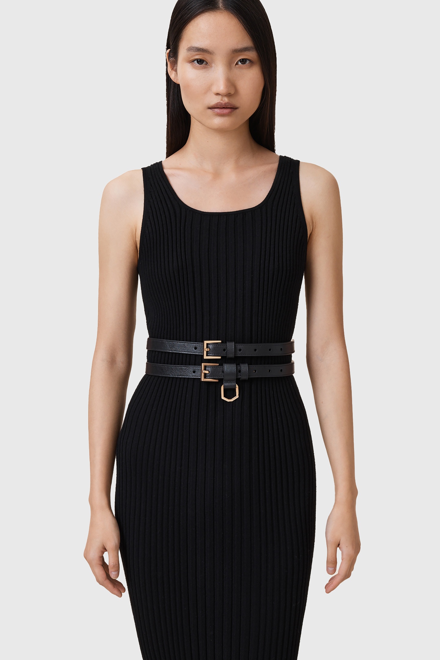 AllSaints Jana Double Belt Black/warm Brass Maat: XS | Riemen Outlet | Dames | Zwart