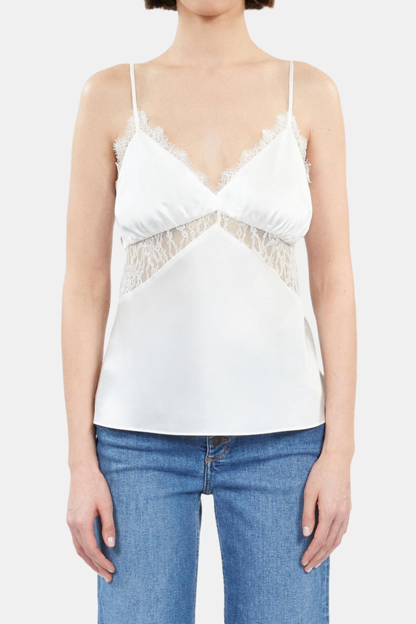 The Kooples Silk Strap Top With Lace Ecru Maat: 38 | Onderhemden Outlet | Dames | Wit
