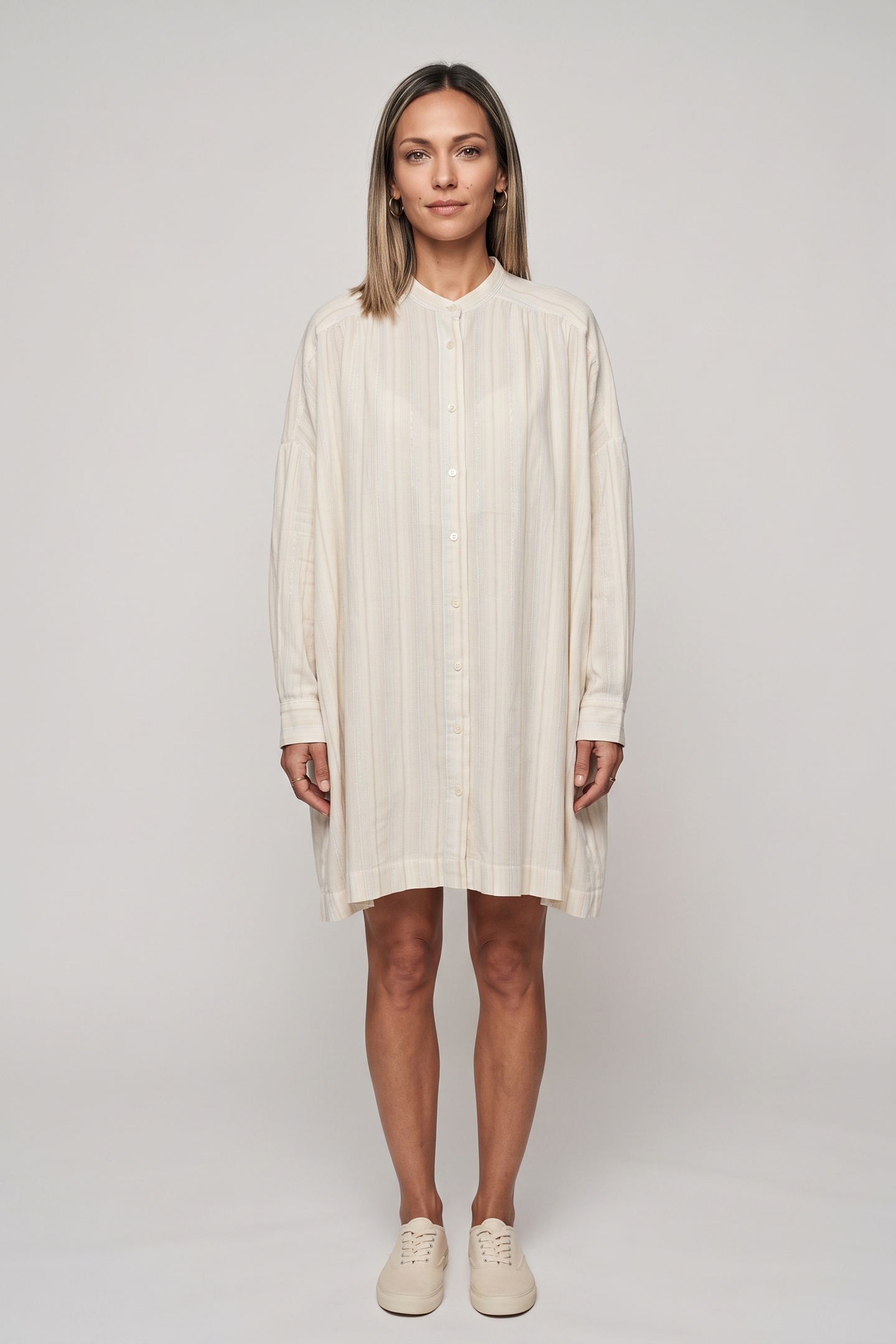 ARKET Fondant Lurex Shirt Dress White Maat: 36 | Blousejurken Outlet | Dames | Wit