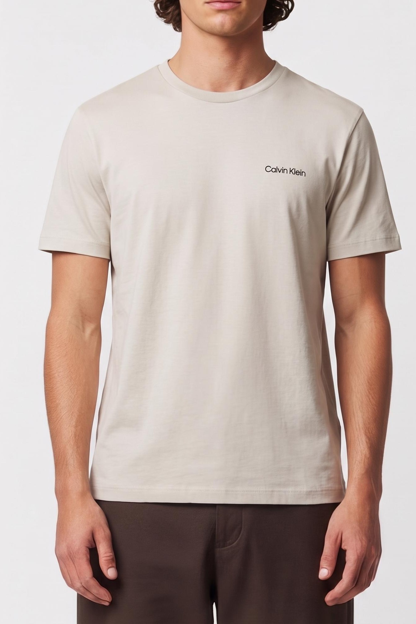 Calvin Klein Ss Micro Logo Crewneck Moonstruck Maat: M | Basic T-Shirts Outlet | Heren | Beige