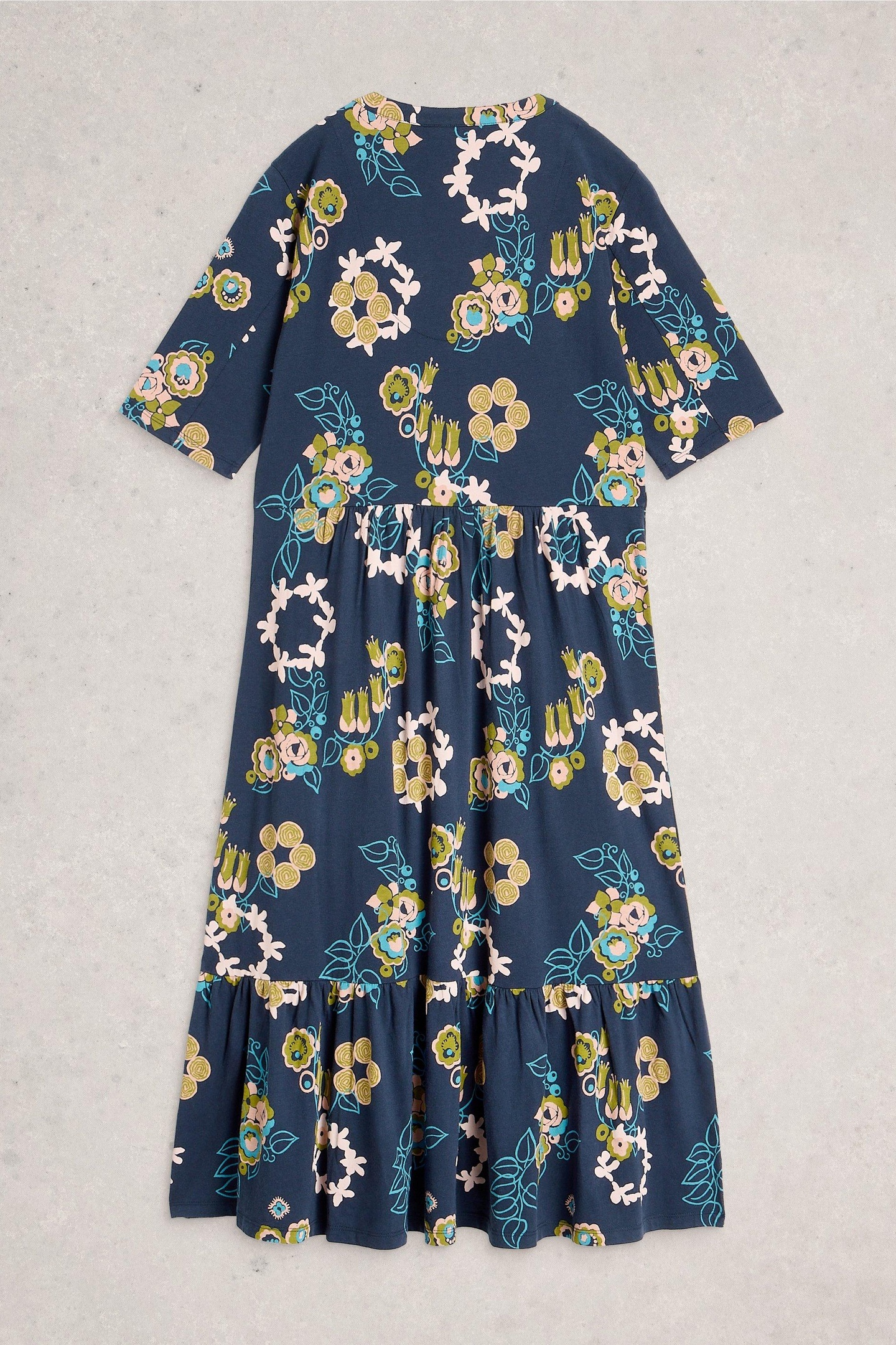 White Stuff Naya Jersey Dress Navy Print Maat: 12 | Midi Jurken Outlet | Dames | Blauw