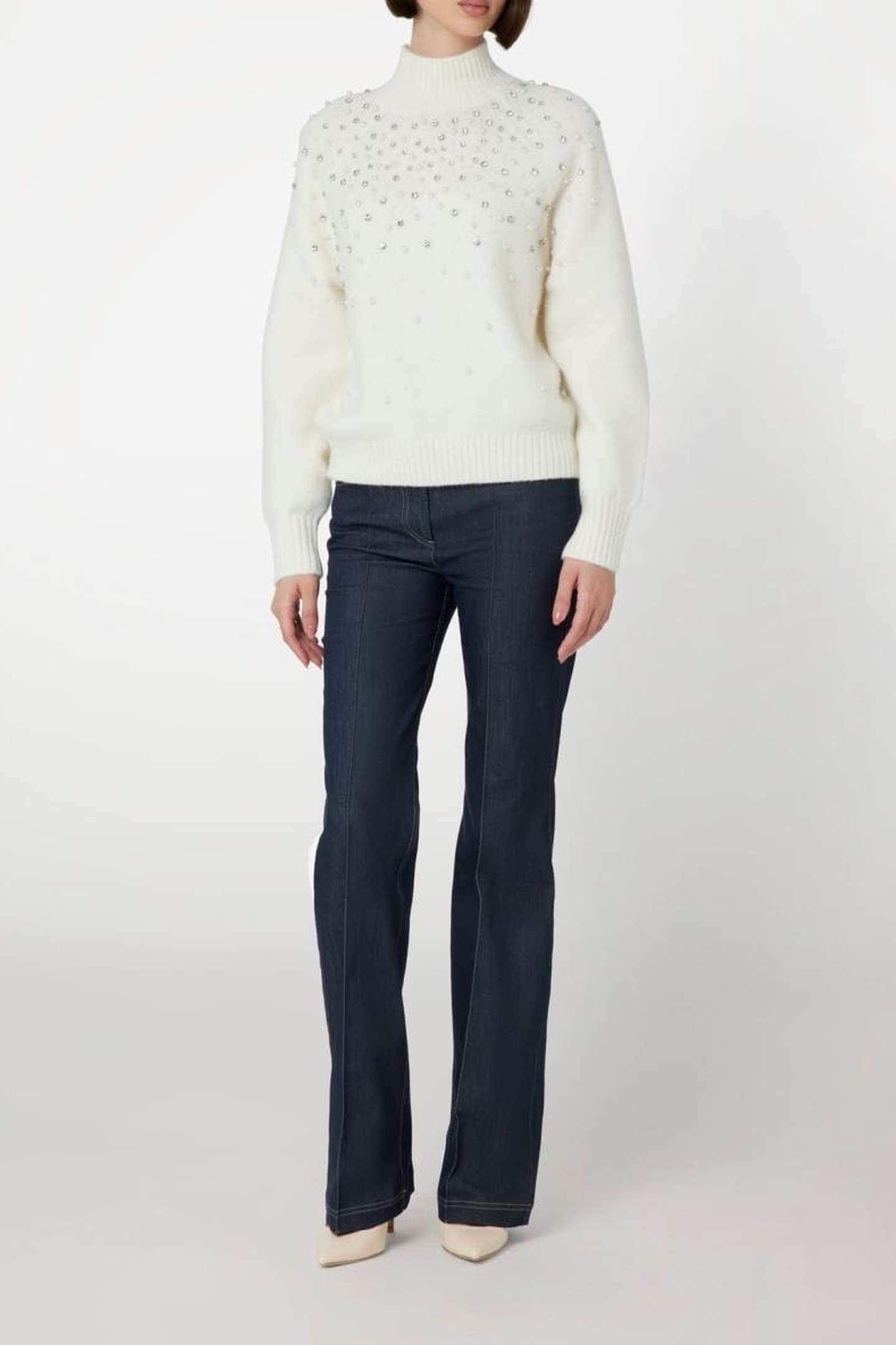 GUESS Sibilla High Neck Em Pale Pearl Maat: M | Sweaters Outlet | Dames | Wit
