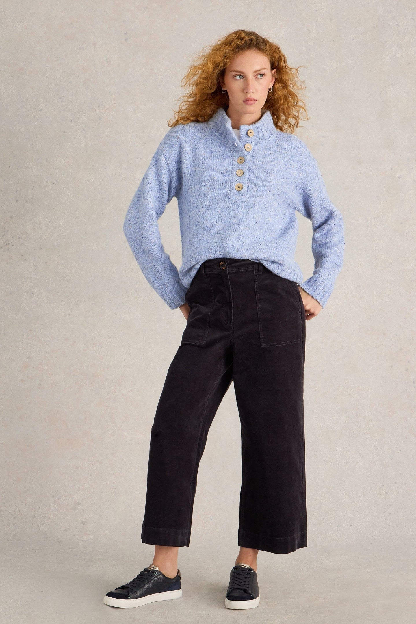 White Stuff Bella Button Jumper Blue Multi Maat: 18 | Sweaters Outlet | Dames | Blauw