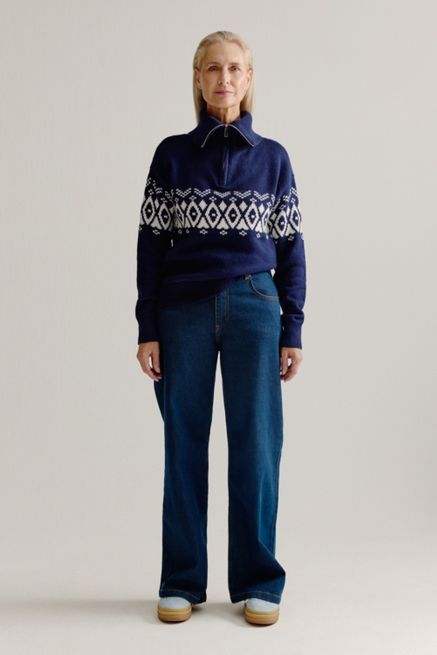Josephine & Co Lydia Sweater Navy Print Maat: XS | Sweaters Outlet | Dames | Blauw