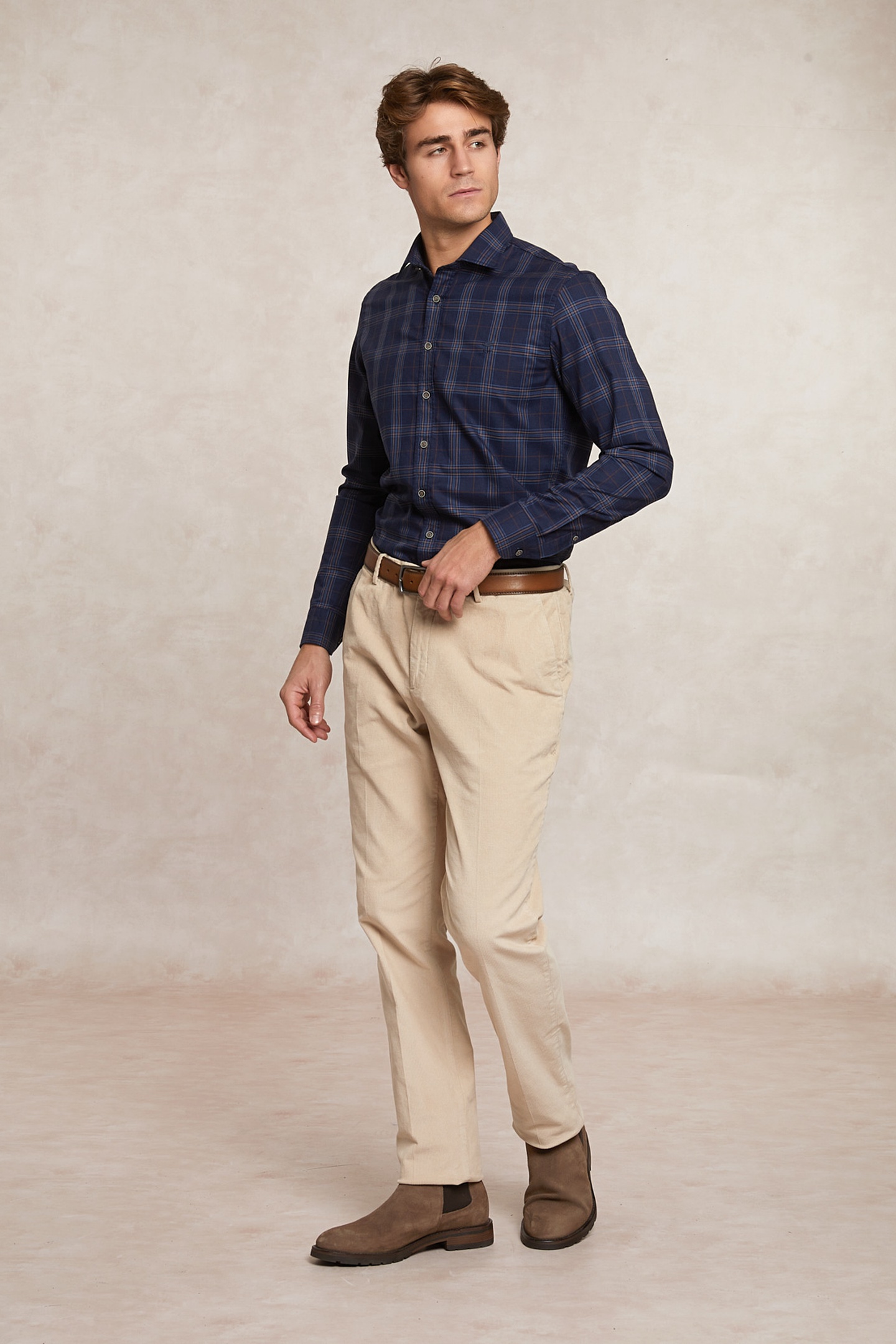River Woods Slim Fit Cotton Checked Shirt Blue/brown Multi Maat: L | Longsleeves Outlet | Heren | Blauw
