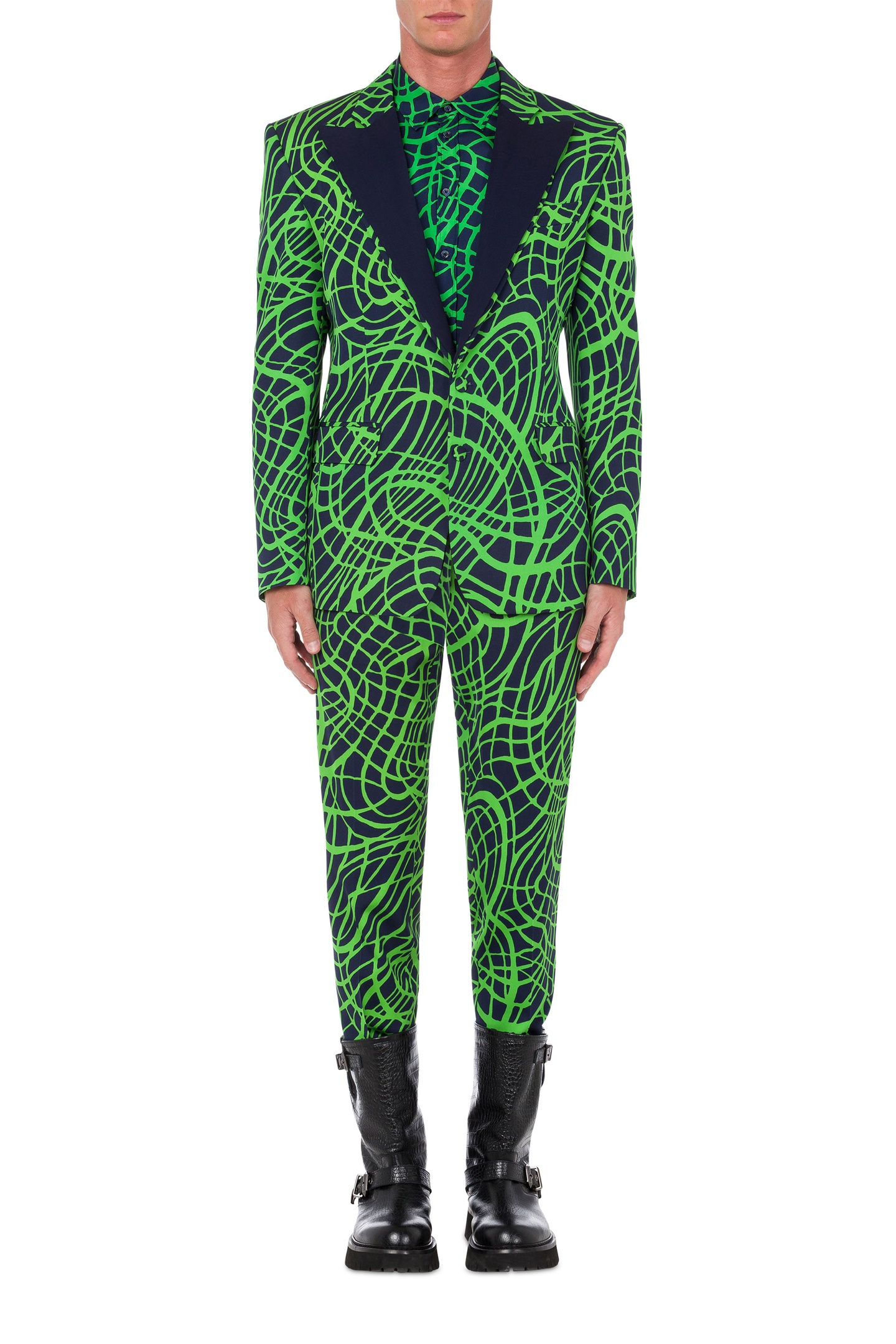 Moschino Viscose Wool Jacket Wave Line Print Blue Maat: 46 | Blazers Outlet | Heren | Groen