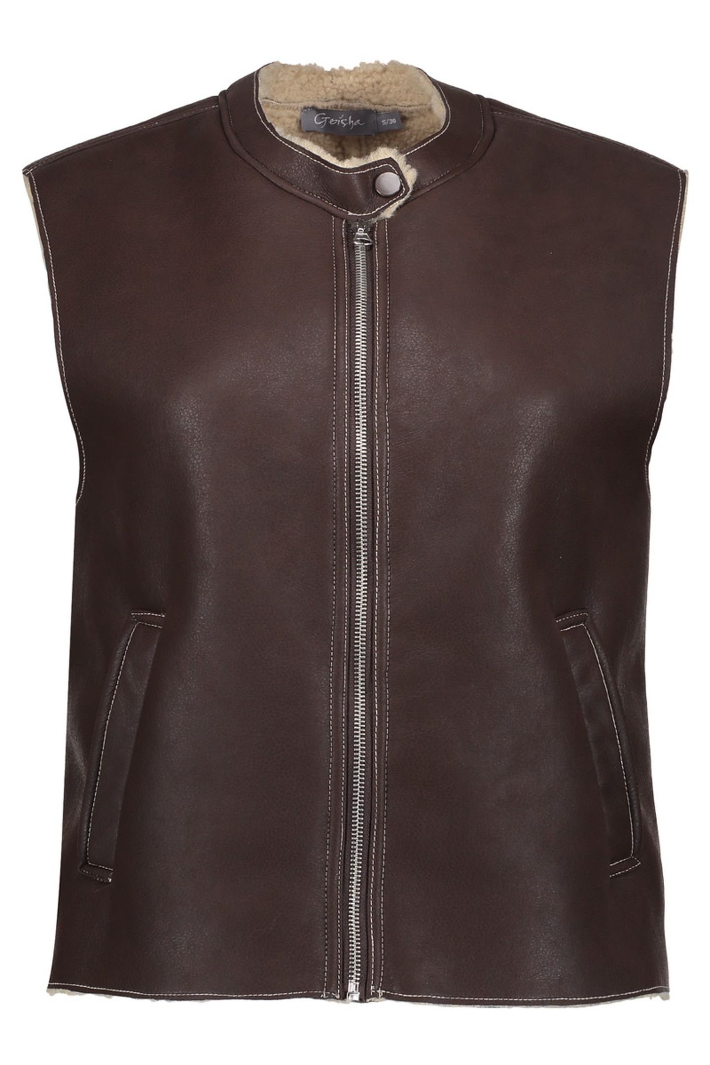 Geisha Gilet Im Lammy + Zip Brown/cream Talla: L | Chaquetas Outlet | Mujer | Marrón