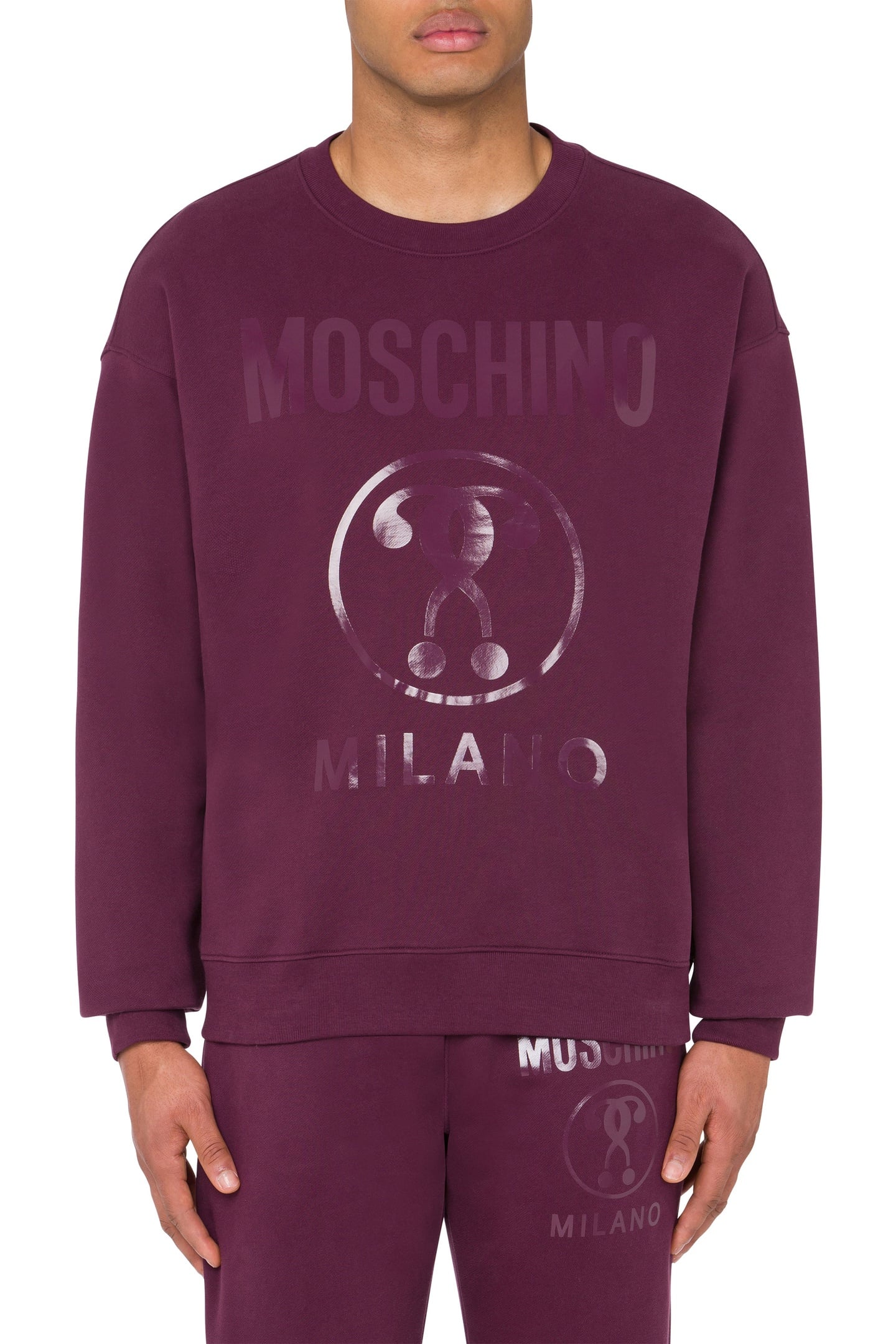 Moschino Double Question Mark Organic Cotton Sweatshirt Purple Maat: 52 | Cardigans Outlet | Heren | Paars
