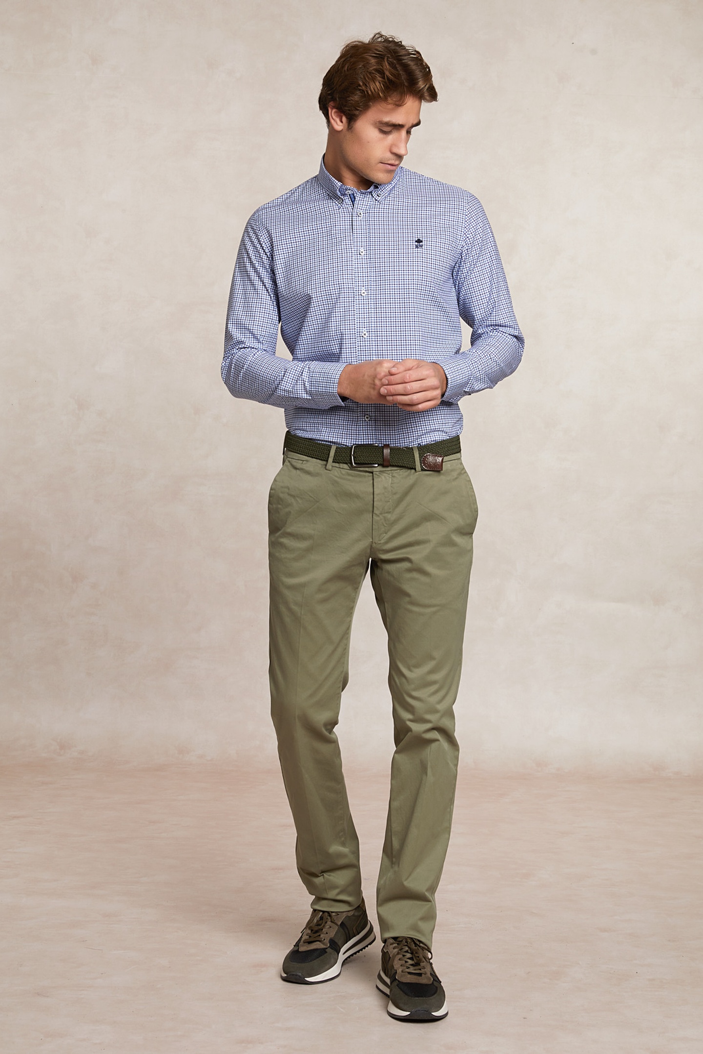 River Woods Custom Fit Cotton Checked Shirt Blue/white Maat: S | Casual Overhemden Outlet | Heren | Blauw