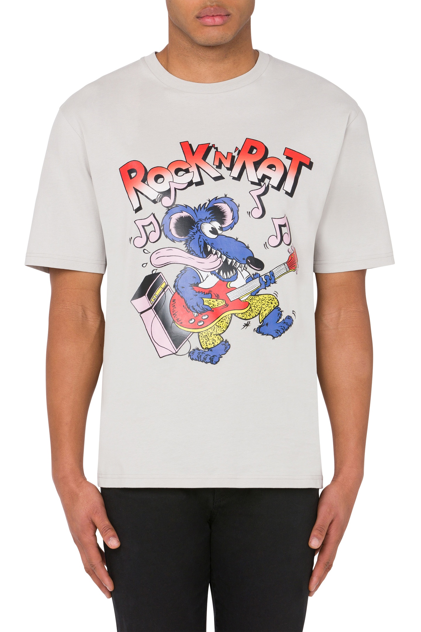 Moschino Rock'n'rat Organic Jersey T-shirt Grey Maat: 48 | Basic T-Shirts Outlet | Heren | Grijs
