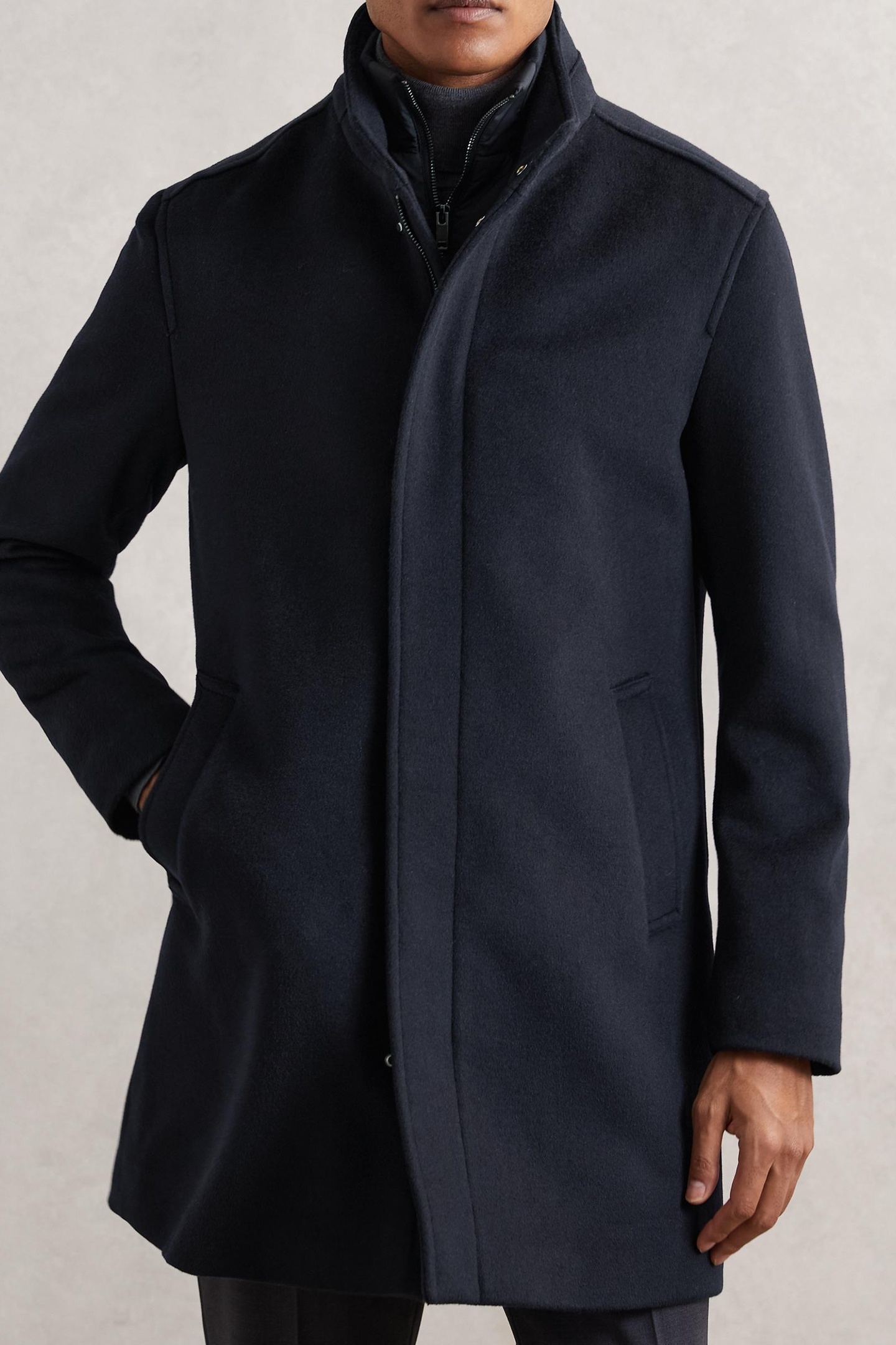 Reiss Wool Gilet Insert Funnel Neck Coat Navy Maat: M | Winterjassen Outlet | Heren | Blauw