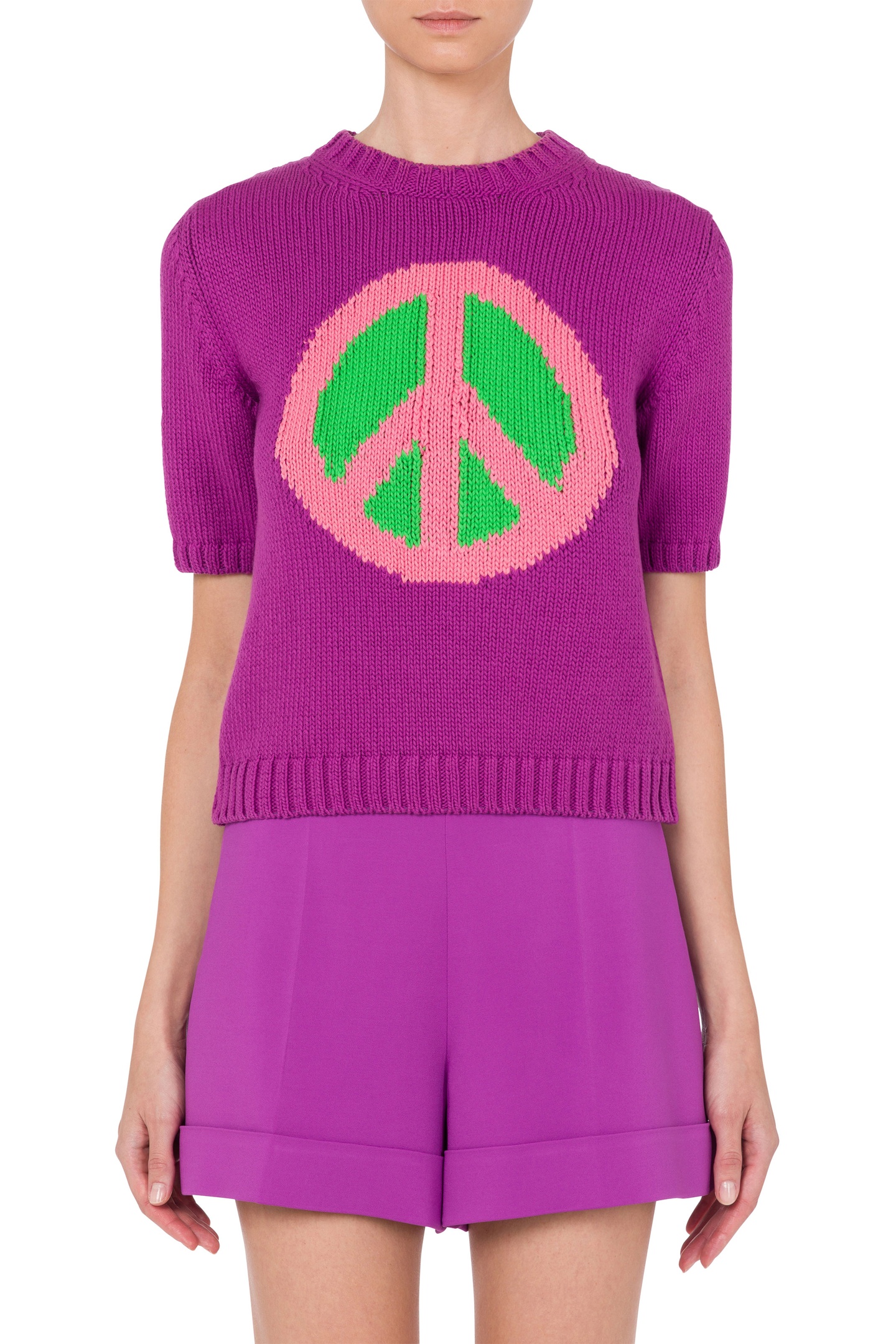 Moschino Peace Symbol Knit Top Purple Maat: 40 | Sweaters Outlet | Dames | Paars