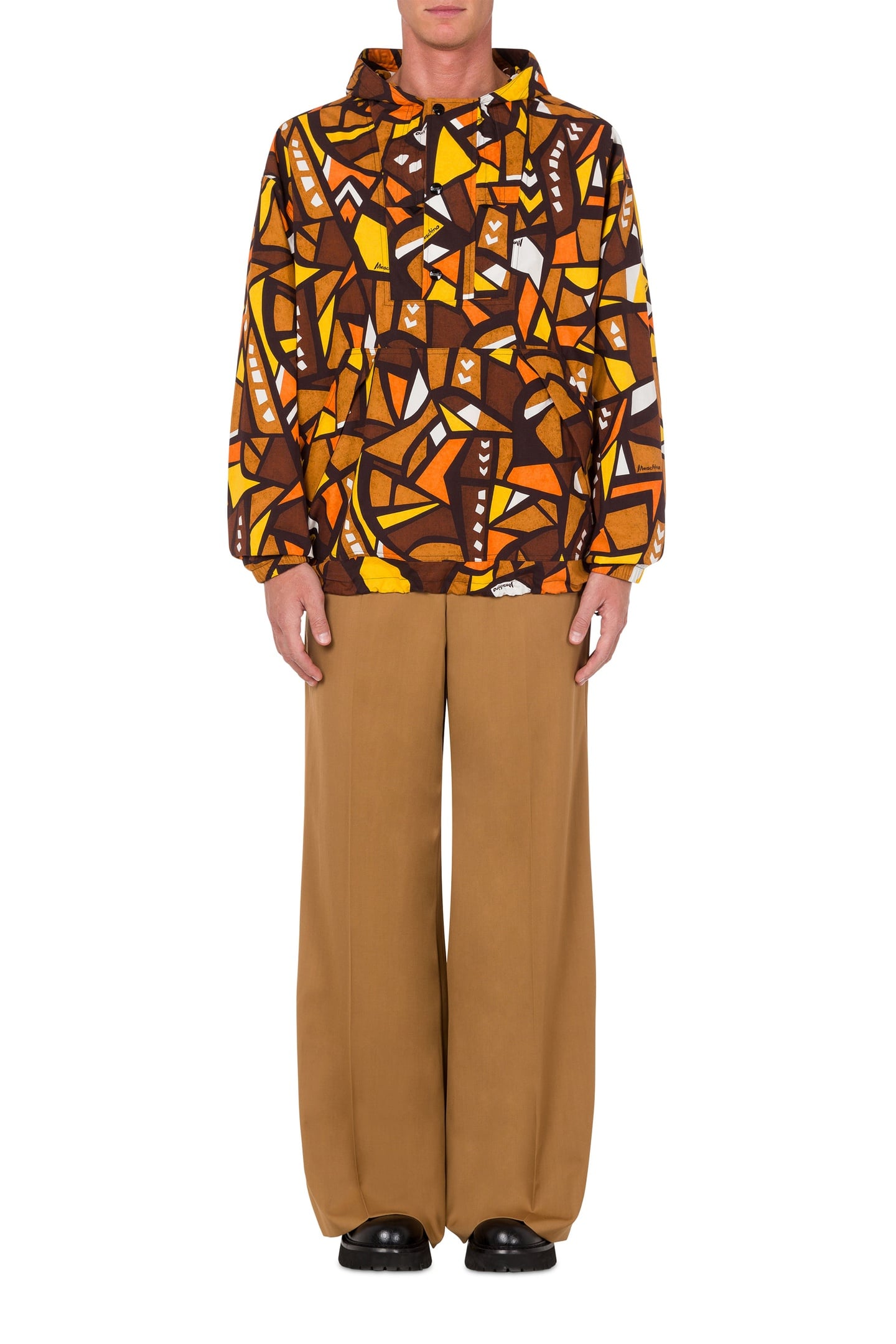Moschino Anorak In Nylon Wood Print Brown Maat: 50 | Lichte Jassen Outlet | Heren | Bruin