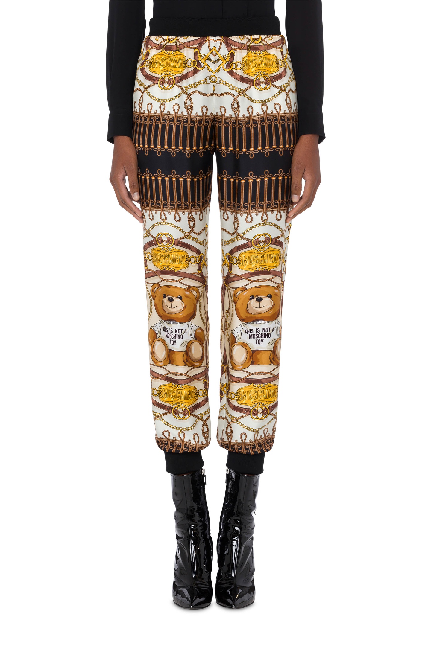 Moschino Military Teddy Scarf Silk Trousers White Maat: 38 | Joggingbroeken Outlet | Dames | Wit