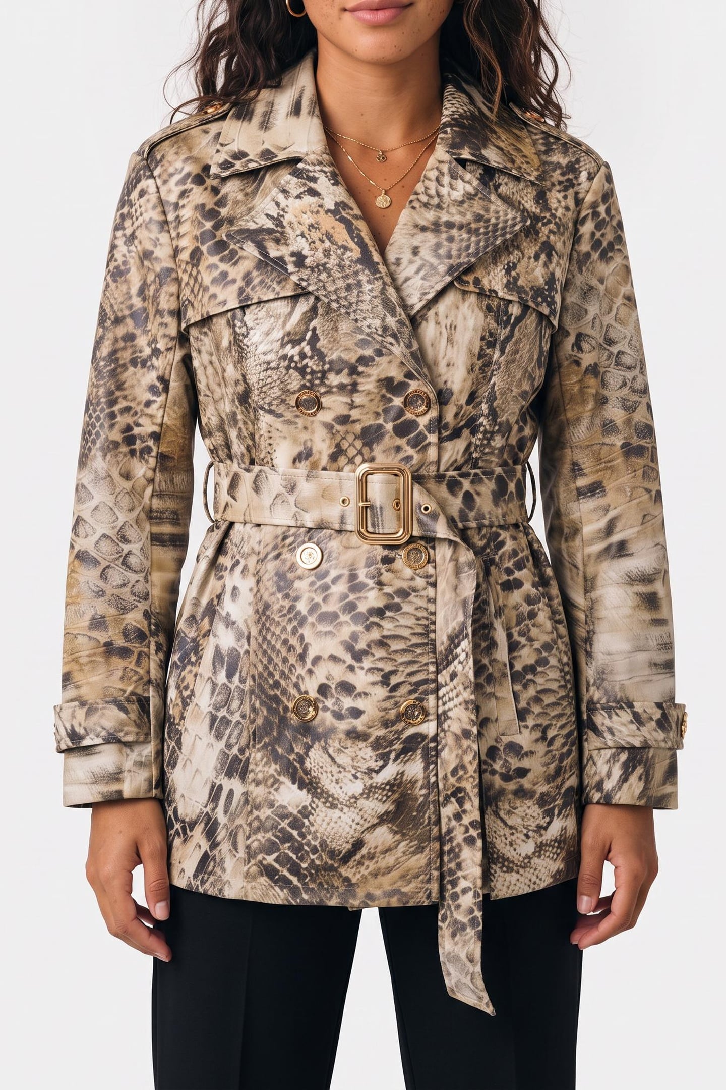 GUESS Natalie Short Trench Jumble Skin Print Size: 38 | Light Jackets Outlet | Dames | Beige