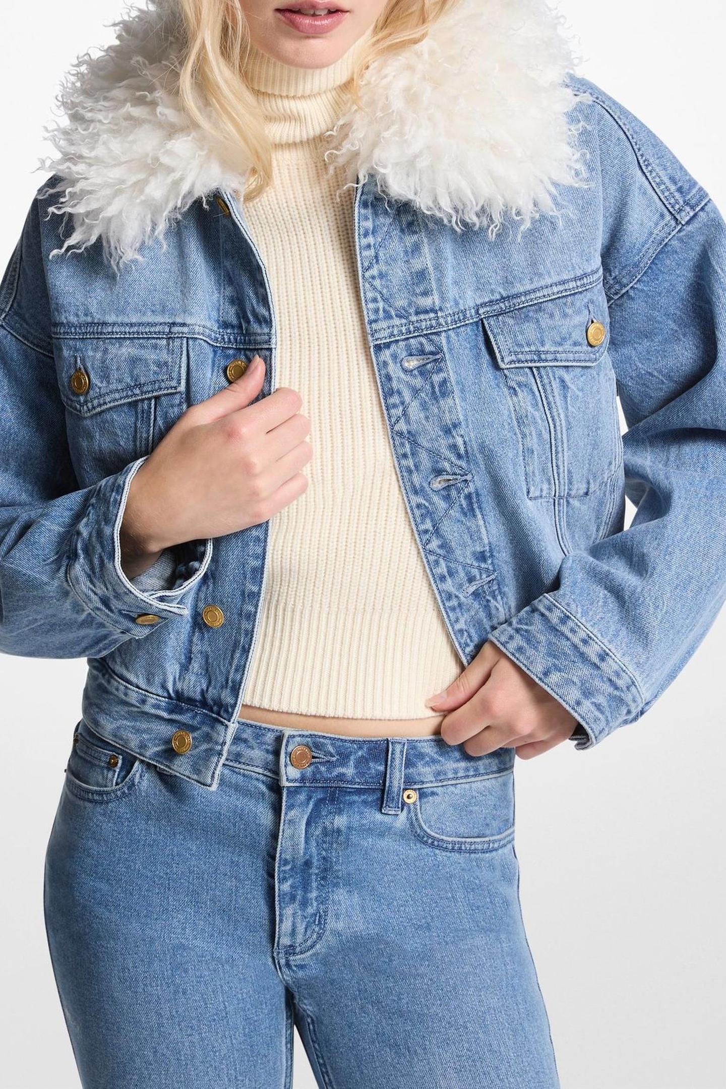 Michael Kors Fur Collared Denim Jacket Blue Sky Wash Maat: M/L | Spijkerjassen Outlet | Dames | Blauw
