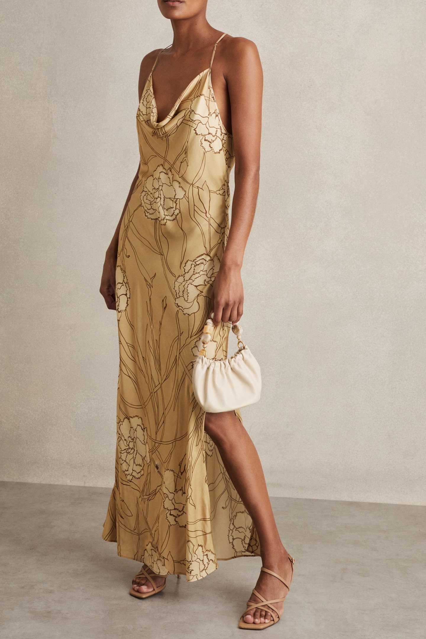 Reiss Floral Printed Slip Dress Gold Maat: 14 | Maxi Jurken Outlet | Dames | Goud