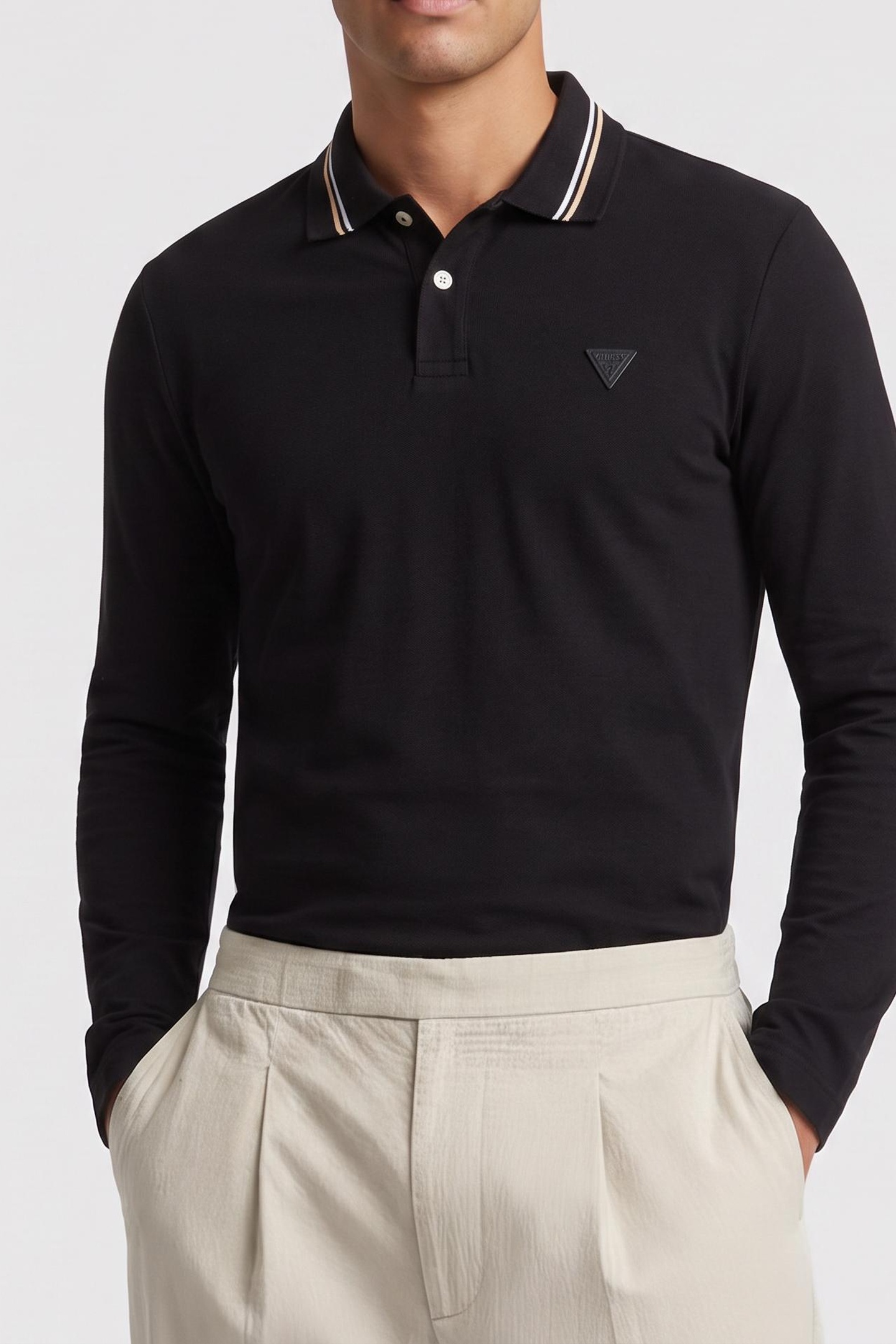 GUESS Oliver Ls Polo Jet Black A996 Maat: M | Longsleeves Outlet | Heren | Zwart