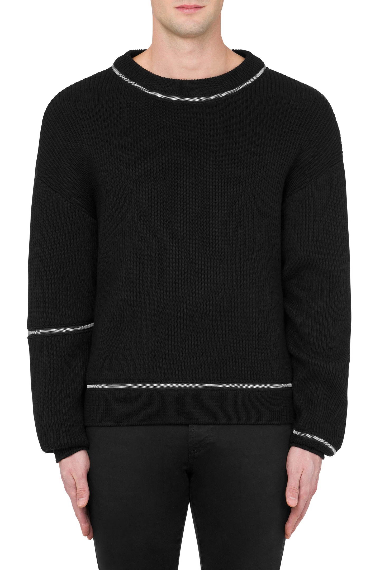 Moschino Ribbed Wool Pullover With Zip Black Maat: 50 | Sweaters Outlet | Heren | Zwart