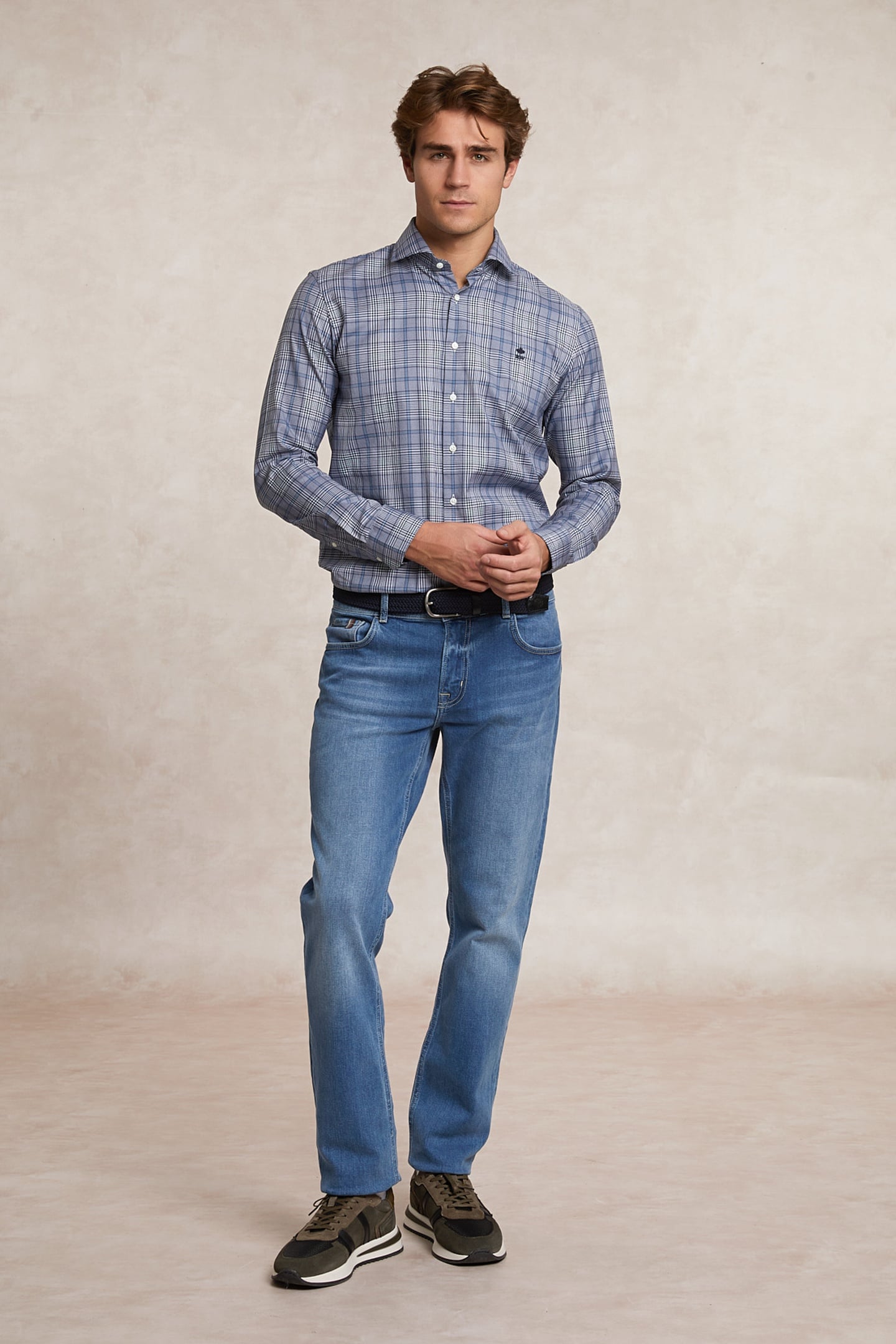River Woods Custom Fit Cotton Checked Shirt Blue/grey Maat: XL | Casual Overhemden Outlet | Heren | Blauw