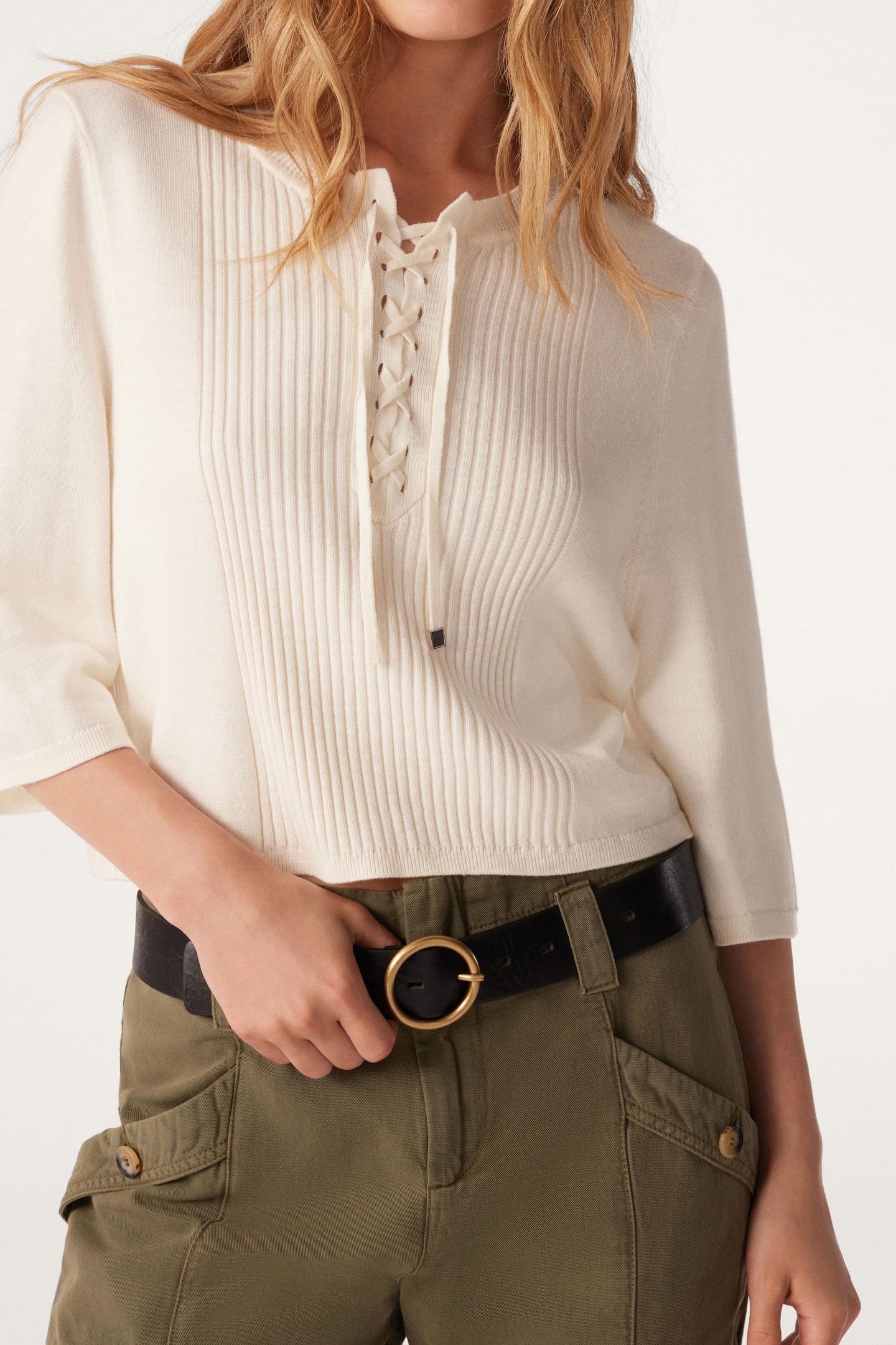 BA&SH Short Sleeves Knit Ecru Maat: M | Sweaters Outlet | Dames | Ecru
