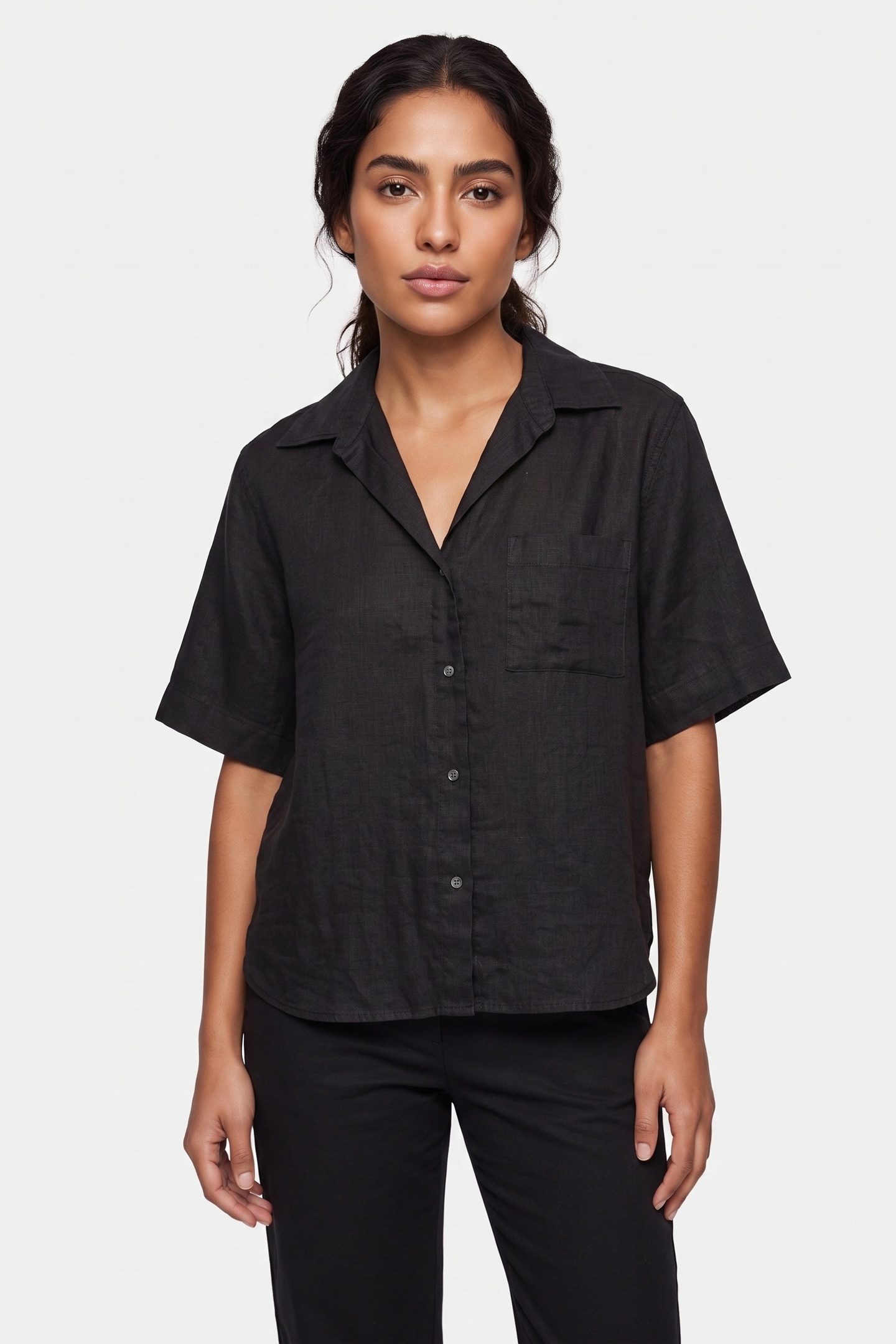 ARKET Leonen Resort Linen Shirt Black Size: XS | Blouses Outlet | Dames | Zwart