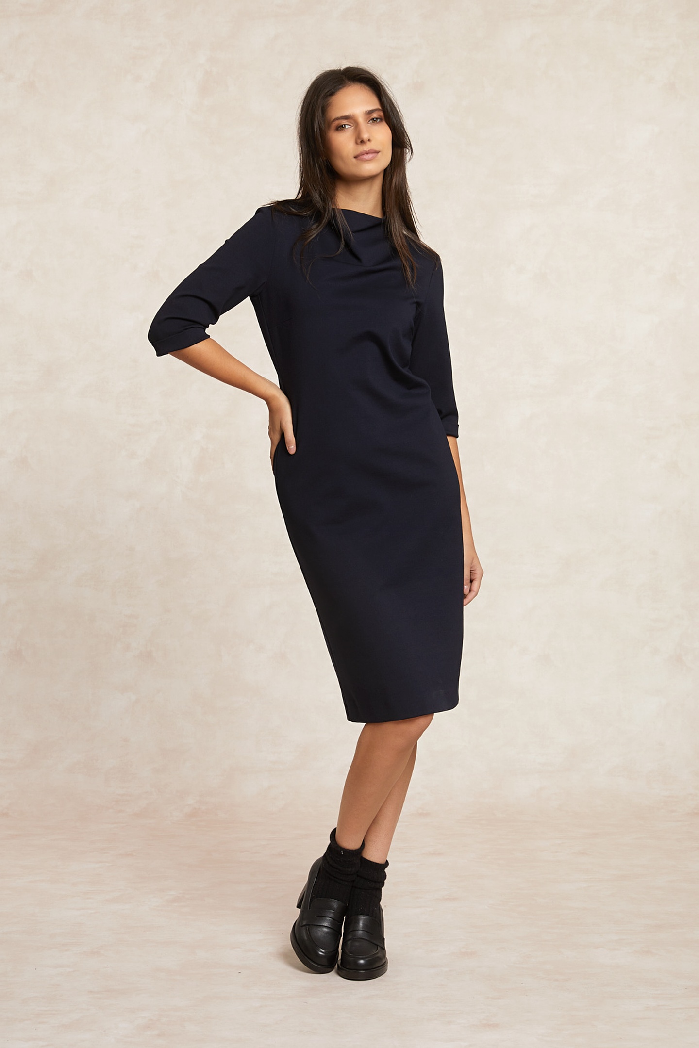 River Woods Classic Milano Dress Elbow Sleeves Navy Blue Maat: 38 | Maxi Jurken Outlet | Dames | Blauw