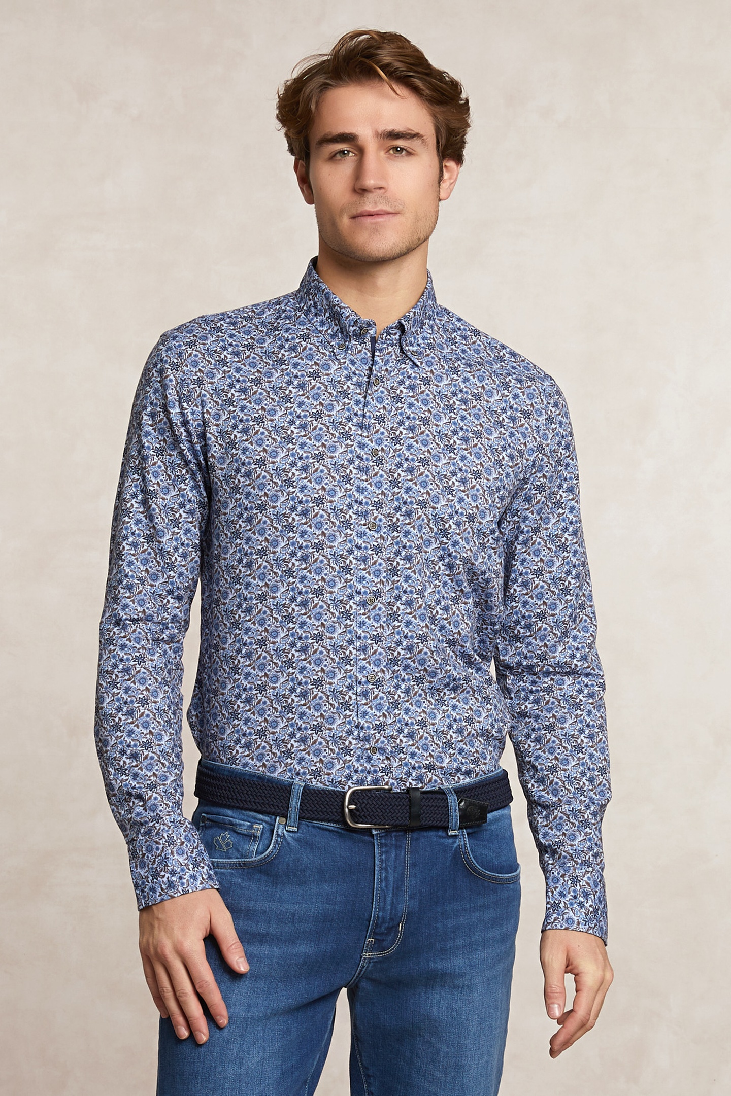 River Woods Custom Fit Fantasy Shirt Brown/blue Maat: S | Longsleeves Outlet | Heren | Blauw