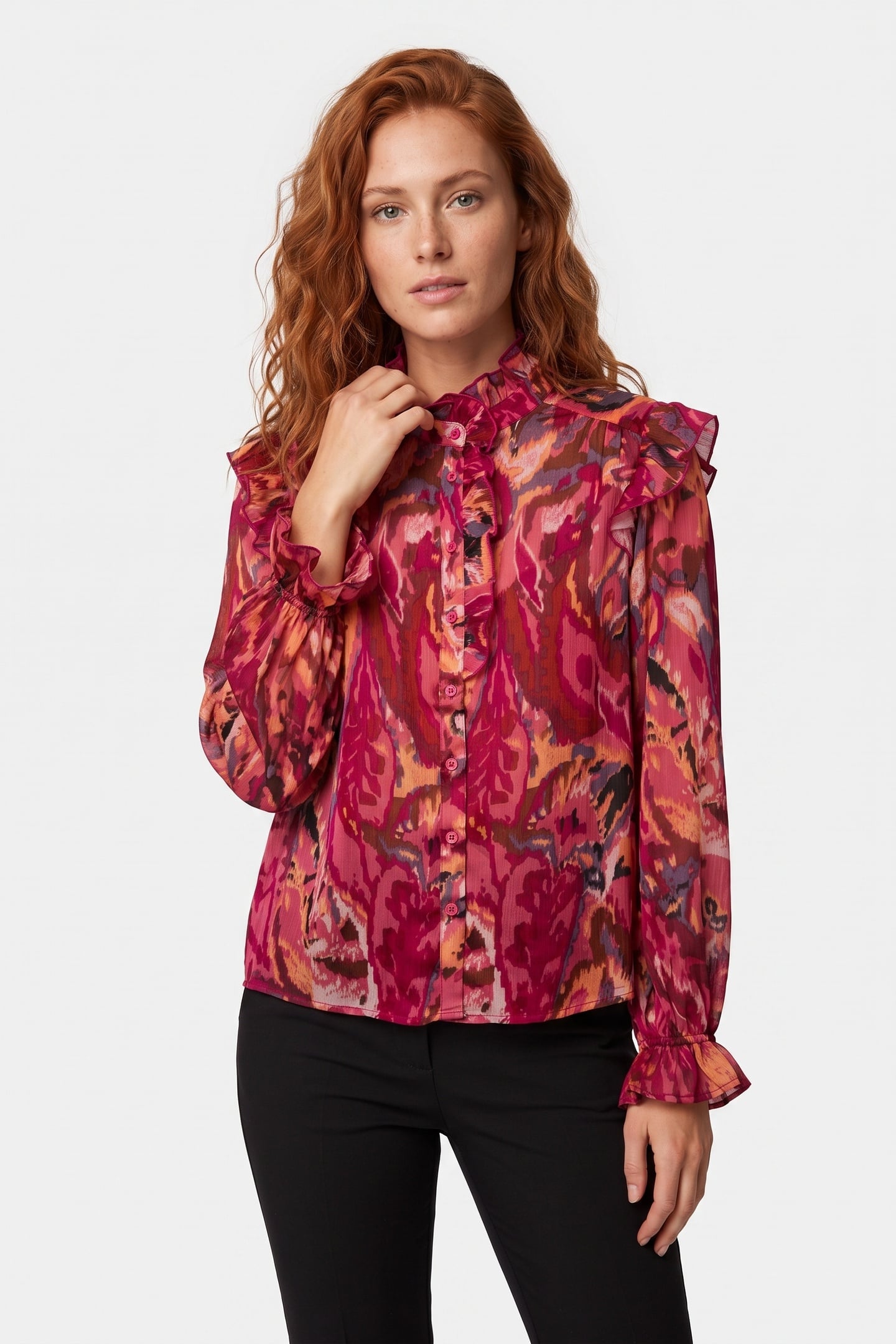 STUDIO AMAYA Mila Blouse Fuchsia Maat: S | Longsleeves Outlet | Dames | Roze