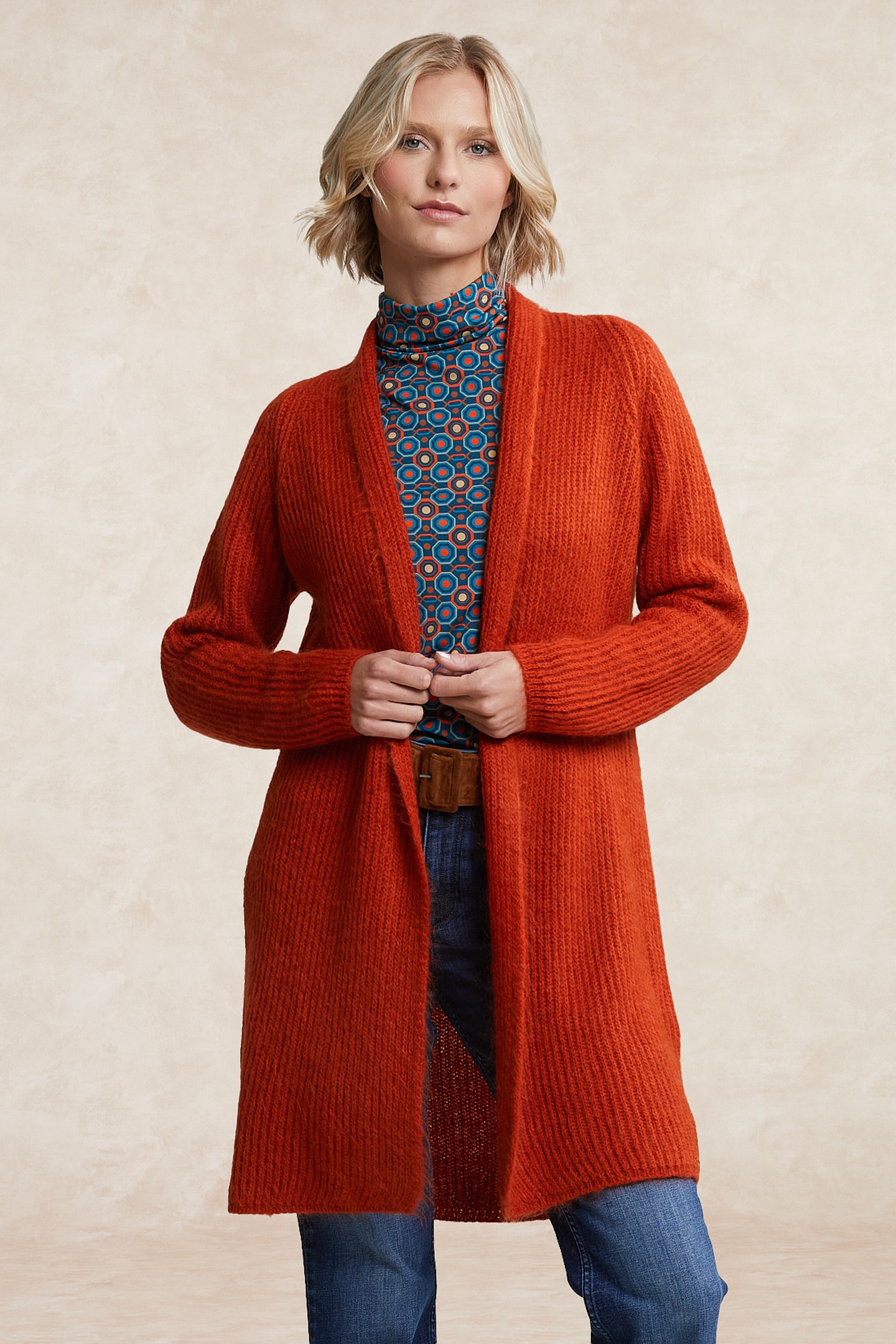 River Woods Long Cardigan Long Sleeves Orange Maat: M/L | Lichte Jassen Outlet | Dames | Oranje