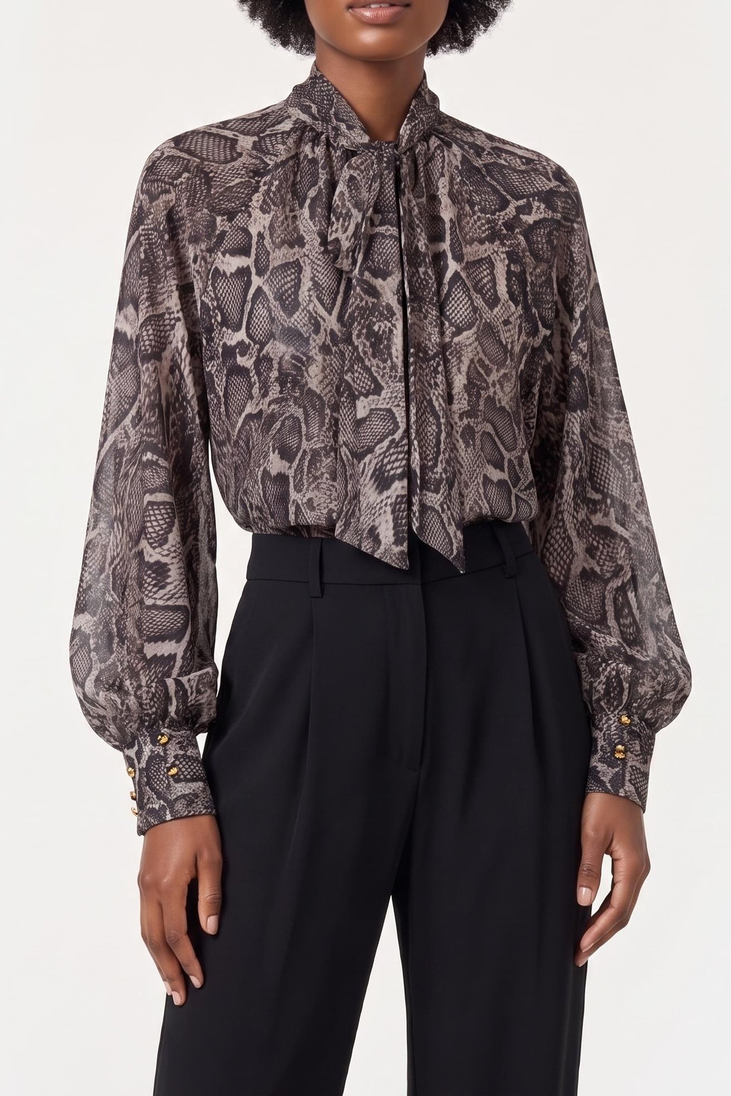 GUESS Ls Audrine Bow Blous Phyton Natural Skin Maat: XS | Longsleeves Outlet | Dames | Bruin