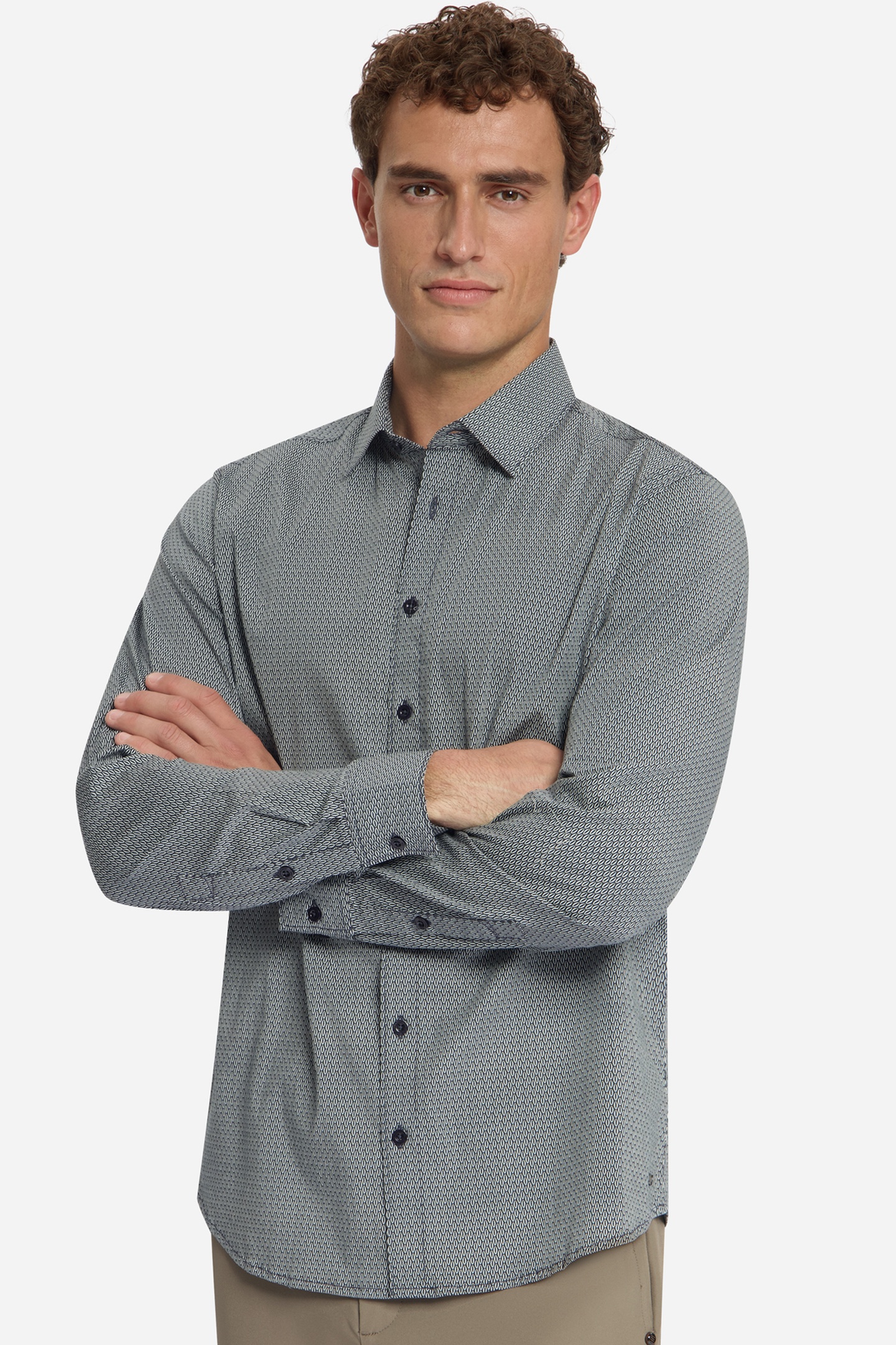 No Excess Shirt Stretch Allover Printed Dark Night Größe: S | Longsleeves Outlet | Herren | Schwarz