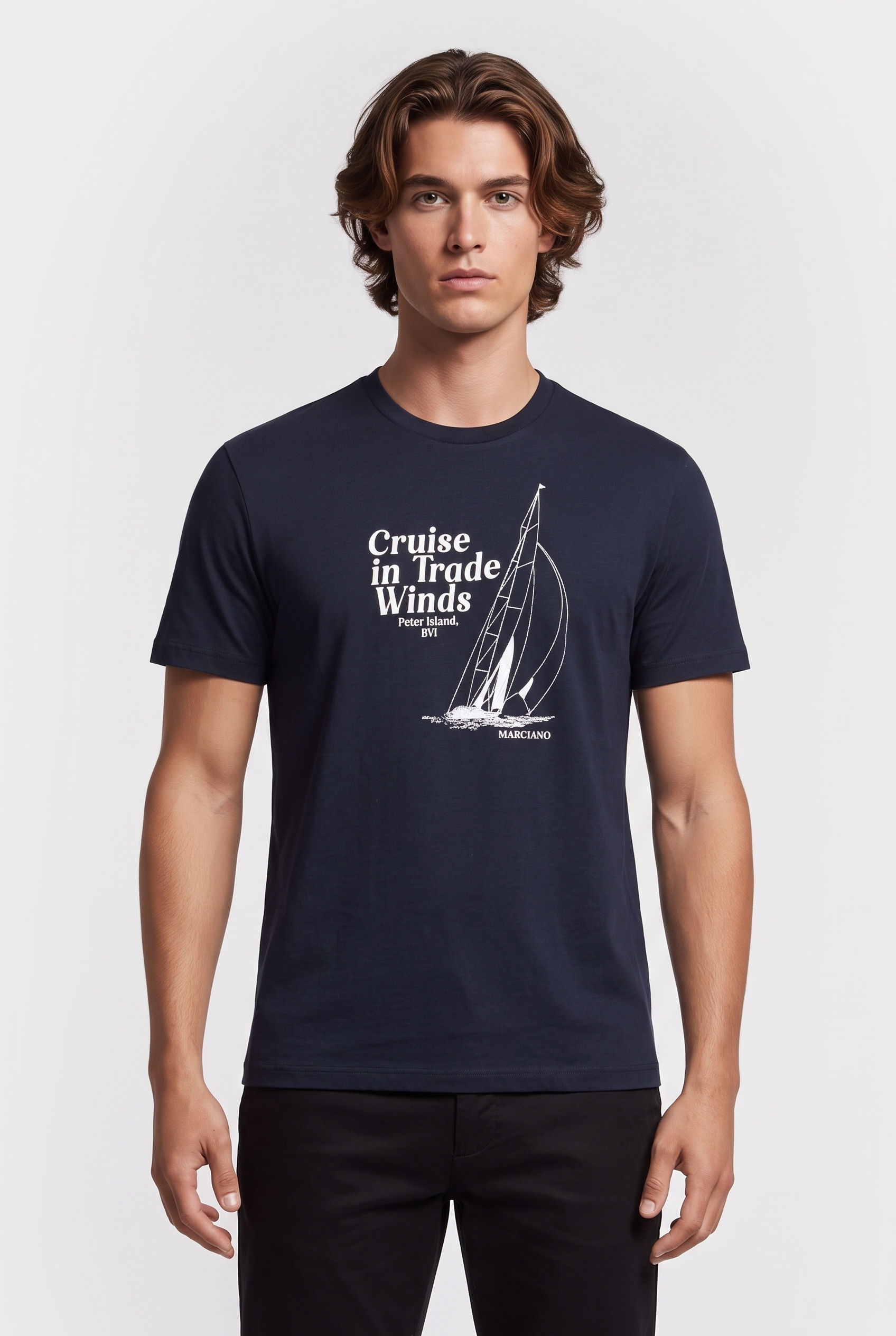GUESS Cn Ss Tee With Print Navy Sea Maat: M | Basic T-Shirts Outlet | Heren | Blauw