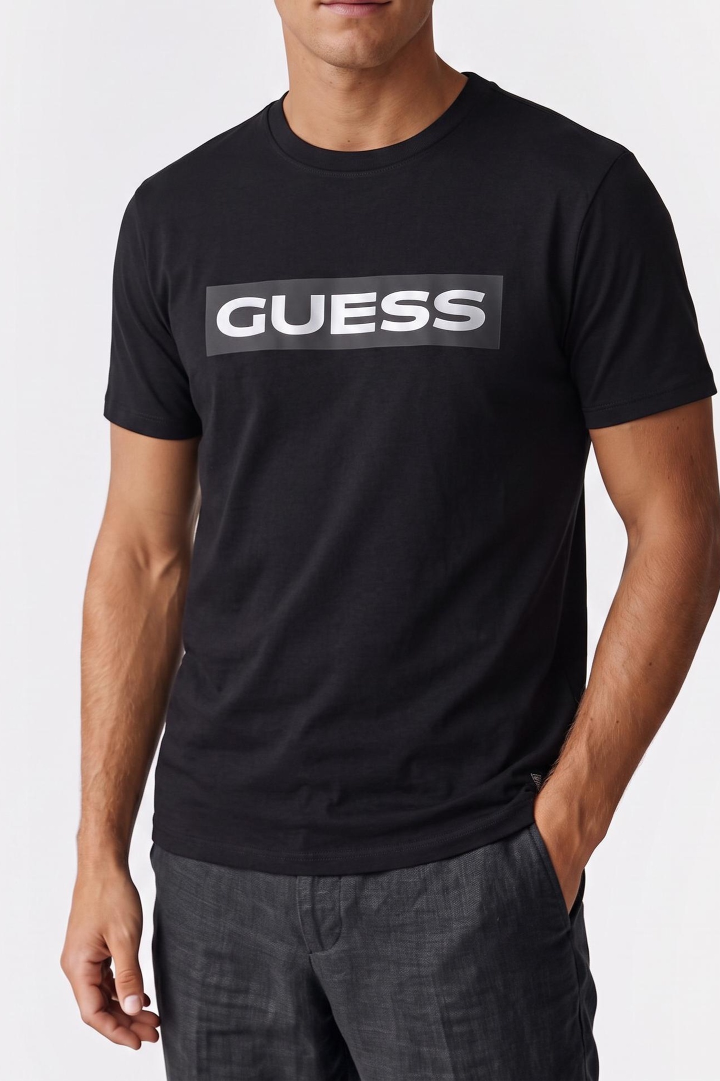 GUESS Ss Bsc Hd Metallic L Jet Black A996 Taglia: S | Magliette basic Outlet | Uomo | Nero