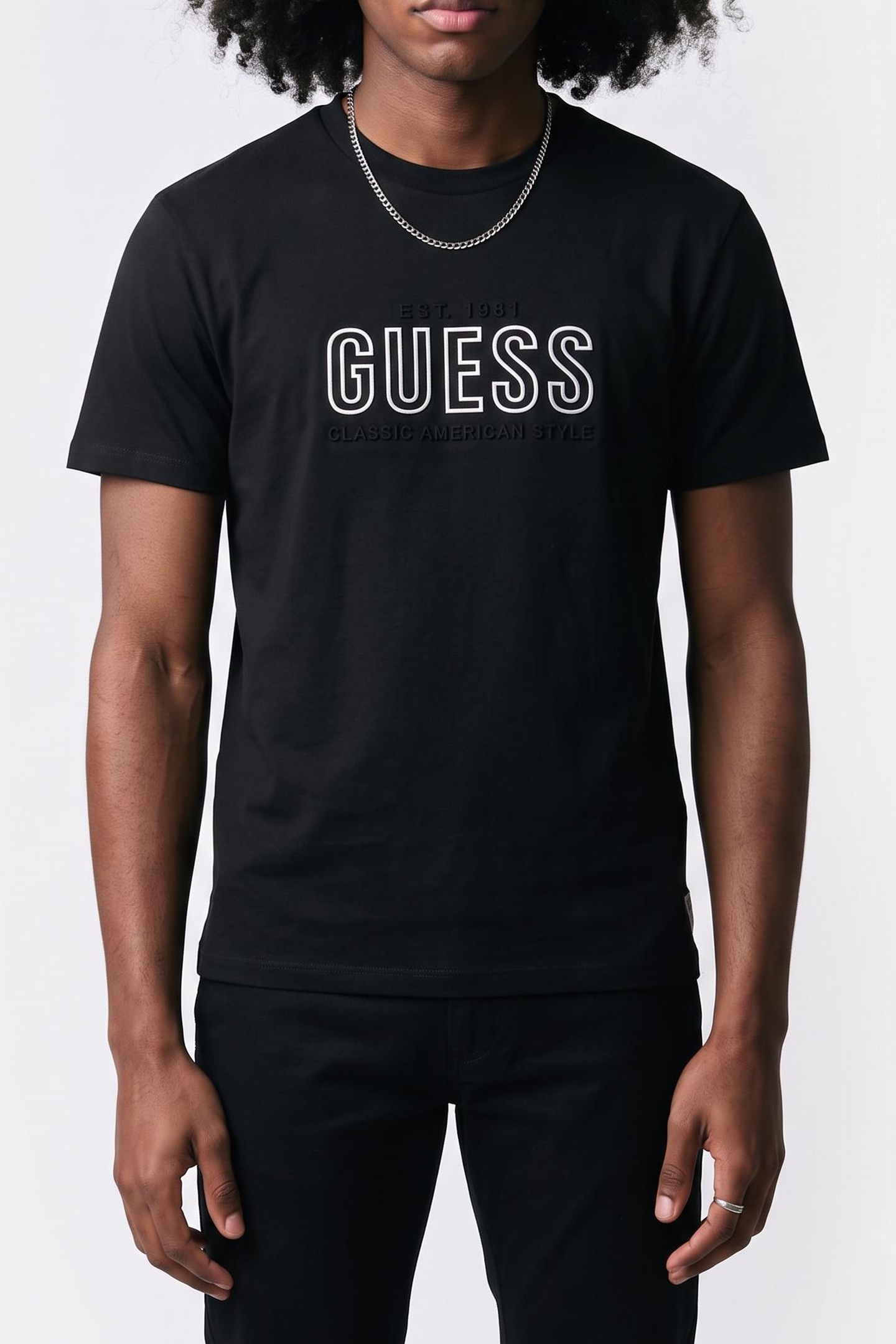 GUESS Ss Bsc  Embosse Jet Black A996 Taglia: M | Magliette basic Outlet | Uomo | Nero