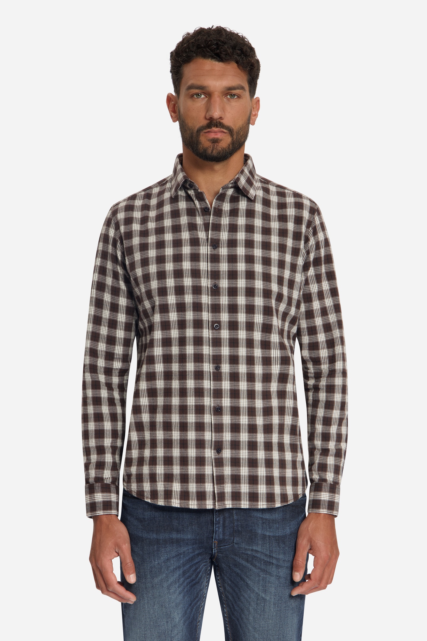 No Excess Shirt Yarn Dyed Check Dark Brown Größe: S | Longsleeves Outlet | Herren | Braun