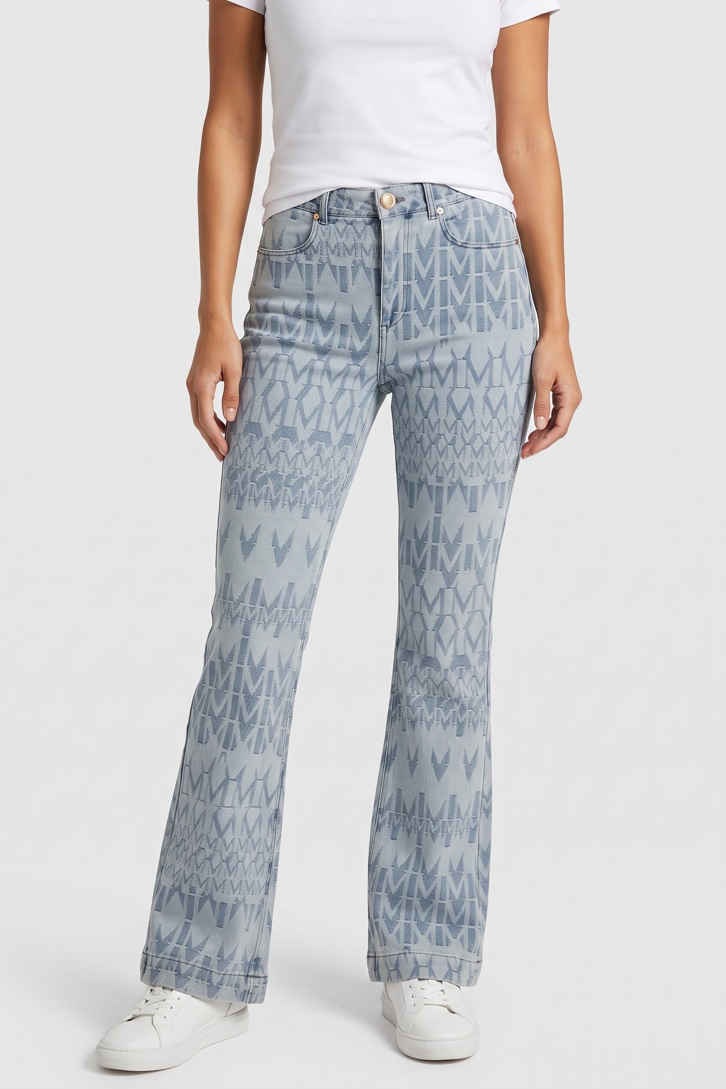 GUESS Sarah Denim Flared P Monogram Mid Wash Taglia: W27L30 | Pantaloni larghi Outlet | Donna | Blu